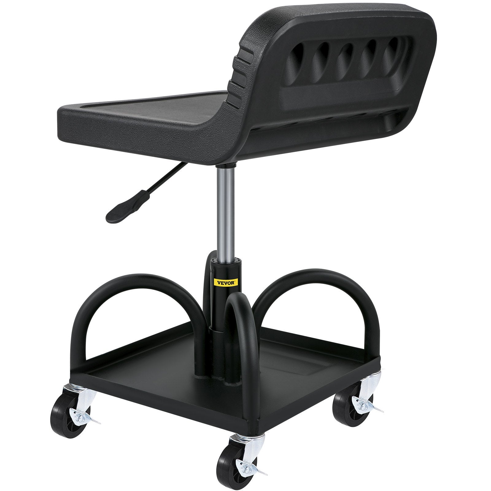 Rolling Garage Stool 300lb Adjustable Height 15.7-20.5in Mechanic Seat Black