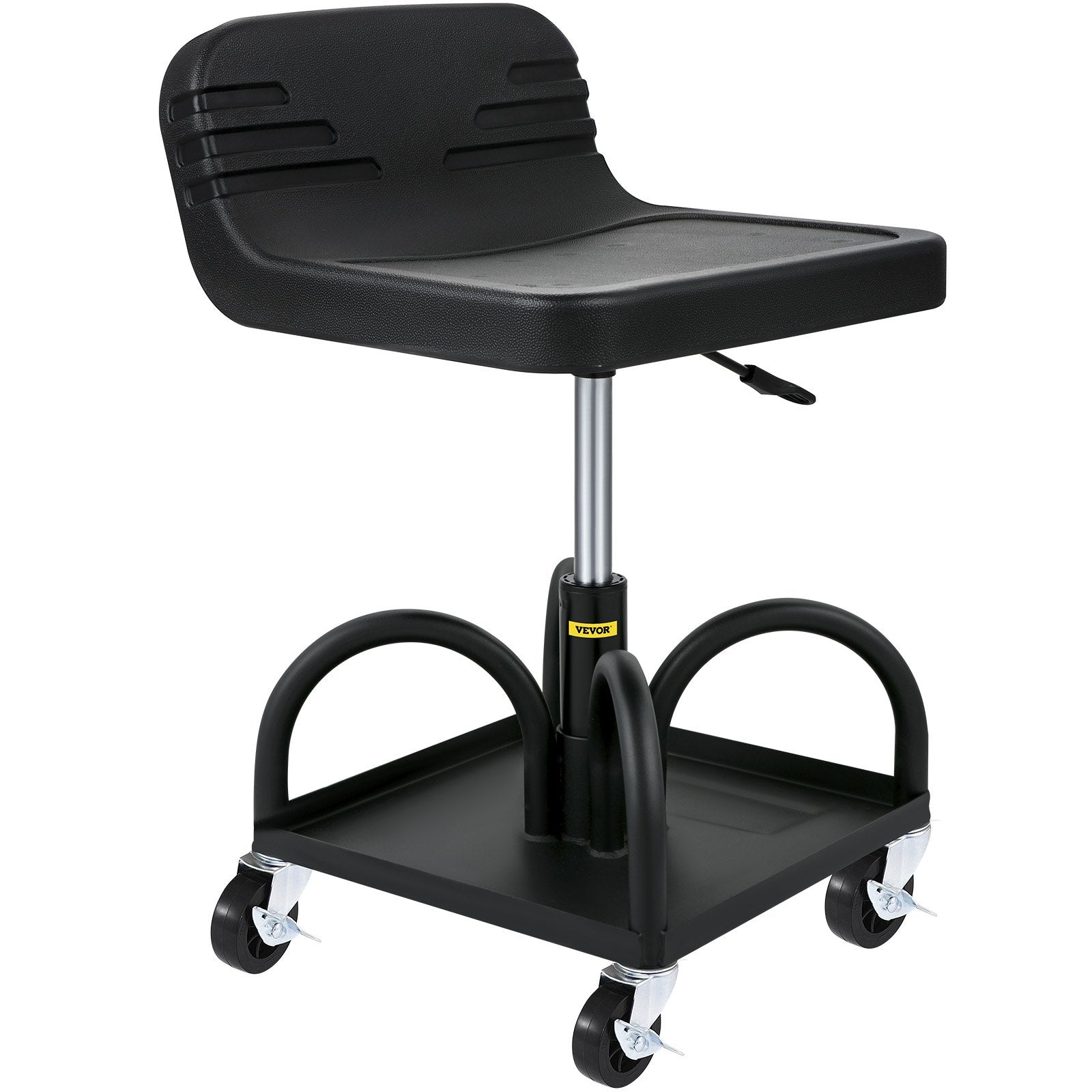 Rolling Garage Stool 300lb Adjustable Height 15.7-20.5in Mechanic Seat Black
