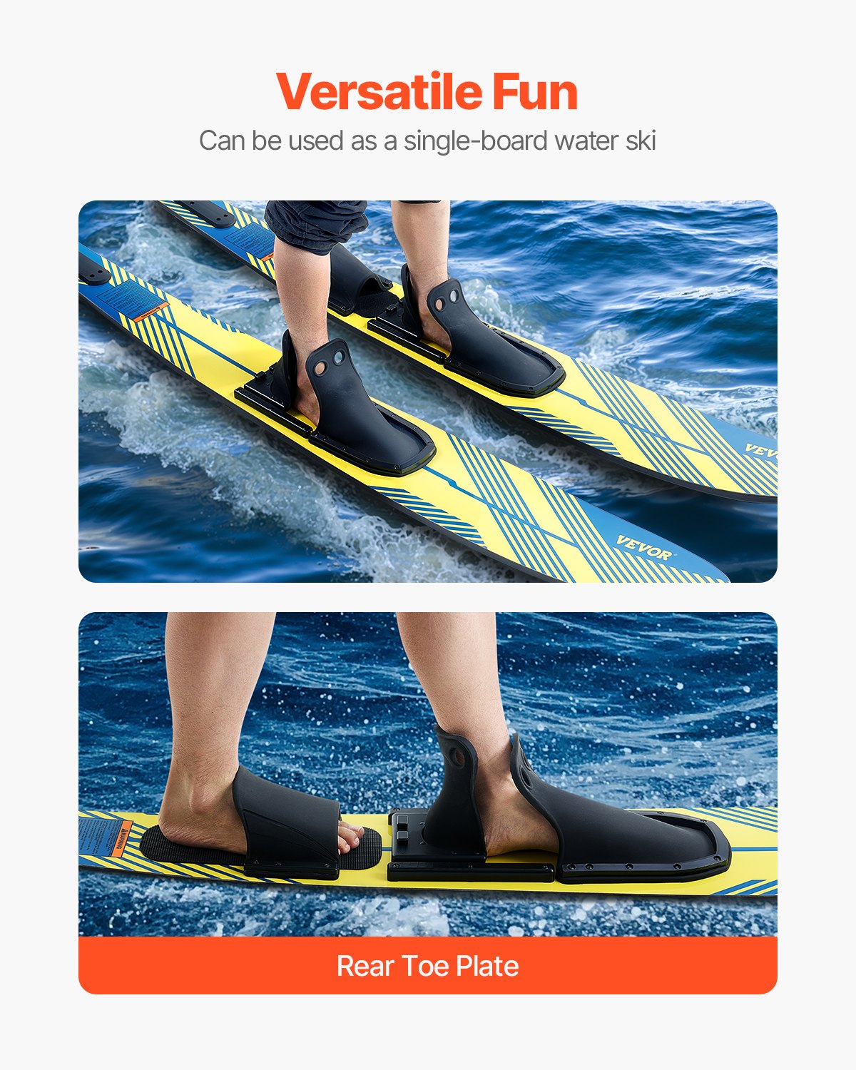 Water Skis 150cm with X-7 Adjustable Bindings Padded Rear Toe Plate Adults