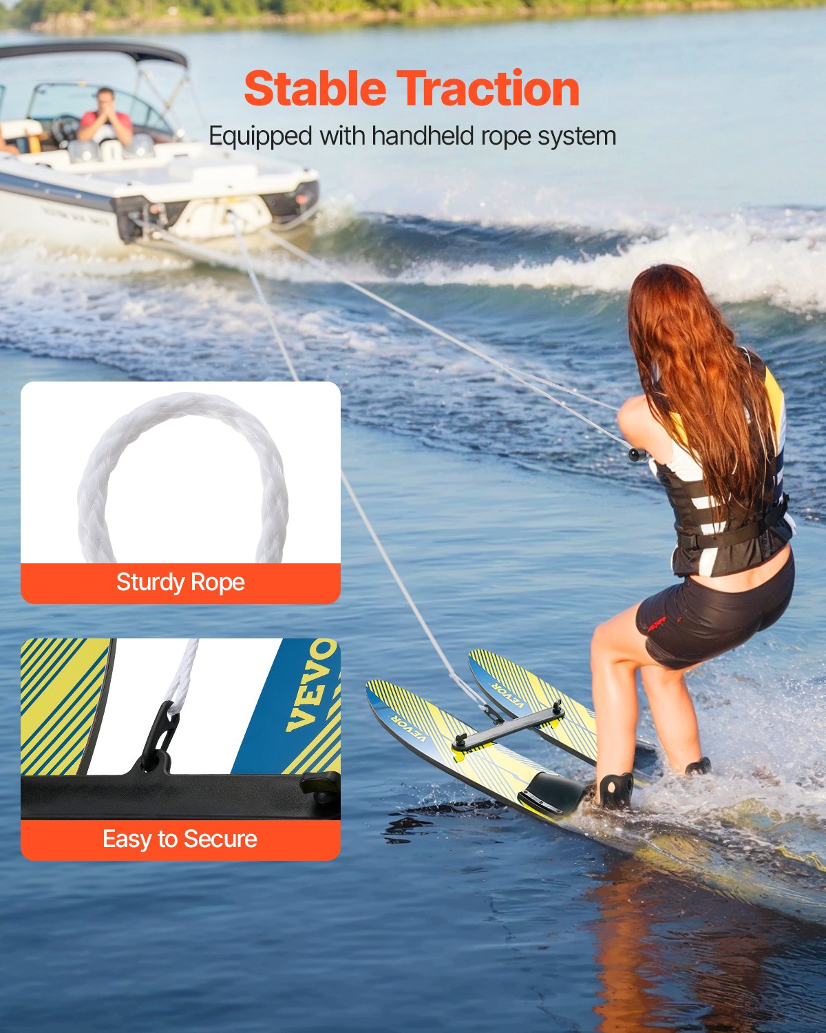 Water Skis 116.8 cm with X-7 Adjustable Bindings, Double-H&le Rope & Stabilizer