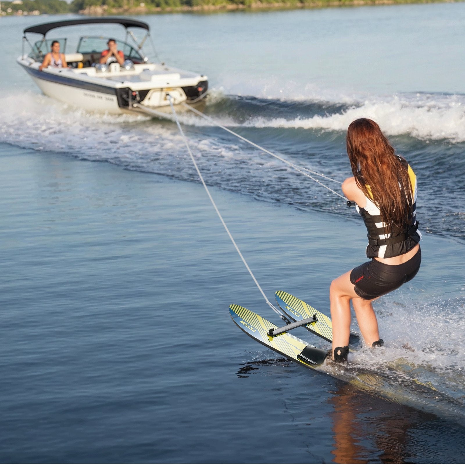 Water Skis 116.8 cm with X-7 Adjustable Bindings, Double-H&le Rope & Stabilizer