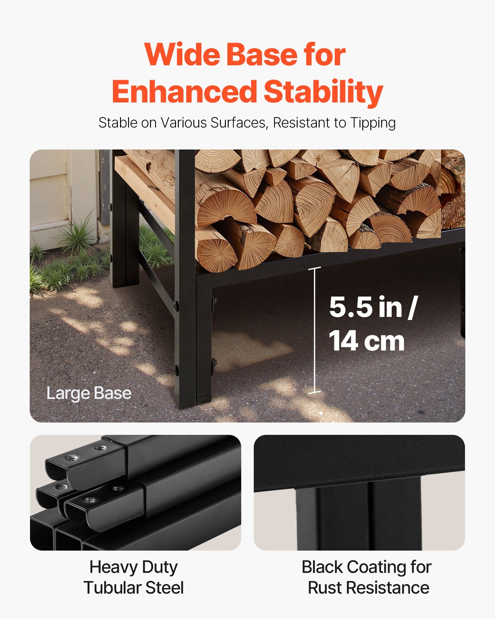 Firewood Rack with Waterproof Cover 1.22m Metal Log Holder 400lb Capacity