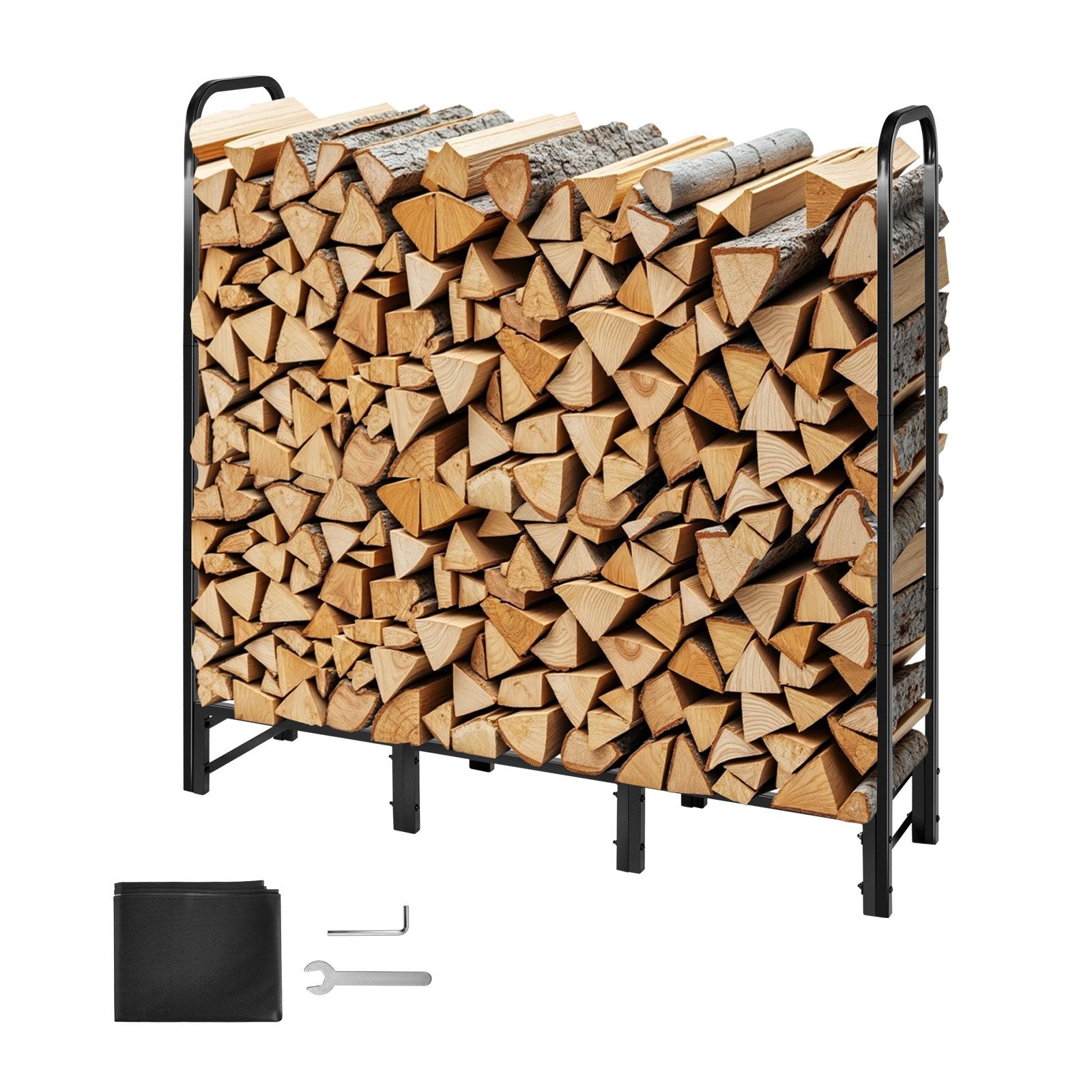 Firewood Rack with Waterproof Cover 1.22m Metal Log Holder 400lb Capacity