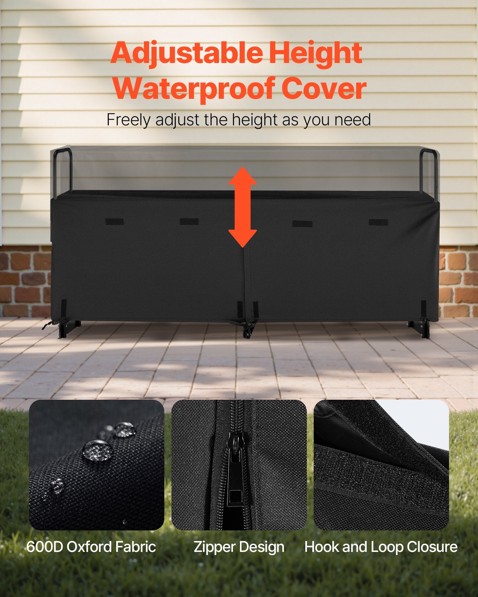 Firewood Rack with Waterproof Cover 2.57m Metal Log Holder 299kg Capacity