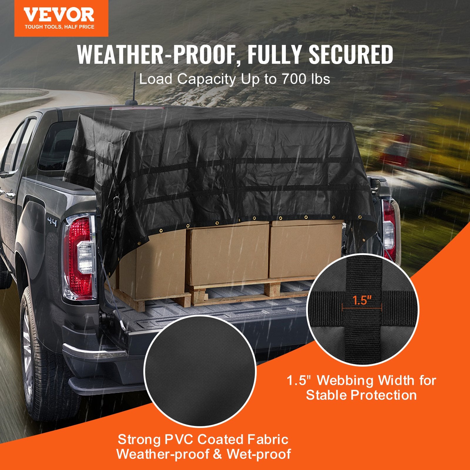 Heavy Duty Truck Cargo Net 3050x2670mm with 4 Adjustable Straps and Hooks