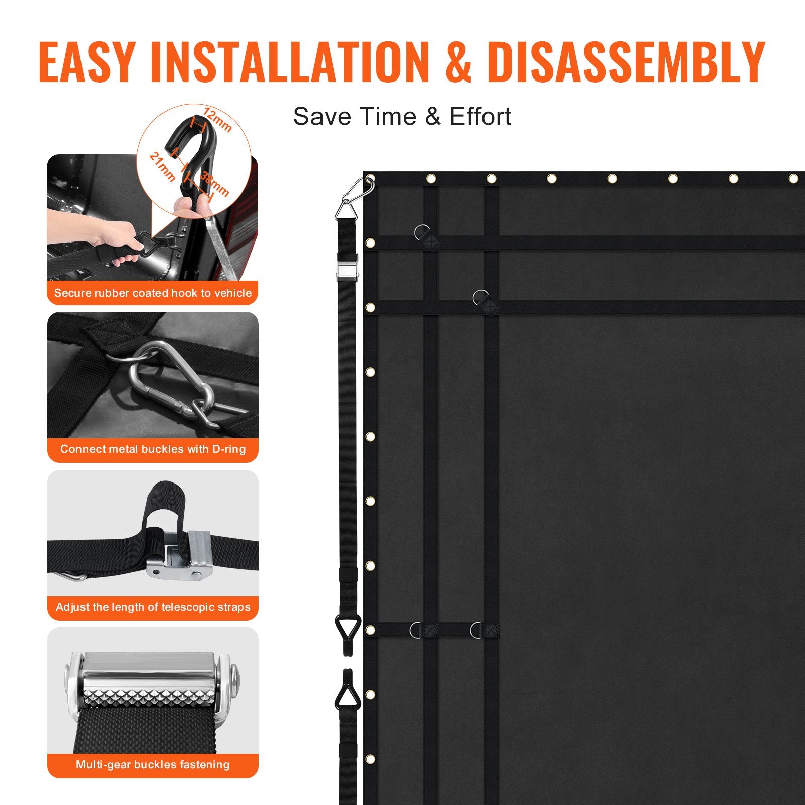 Heavy Duty Truck Cargo Net 3050x2670mm with 4 Adjustable Straps and Hooks