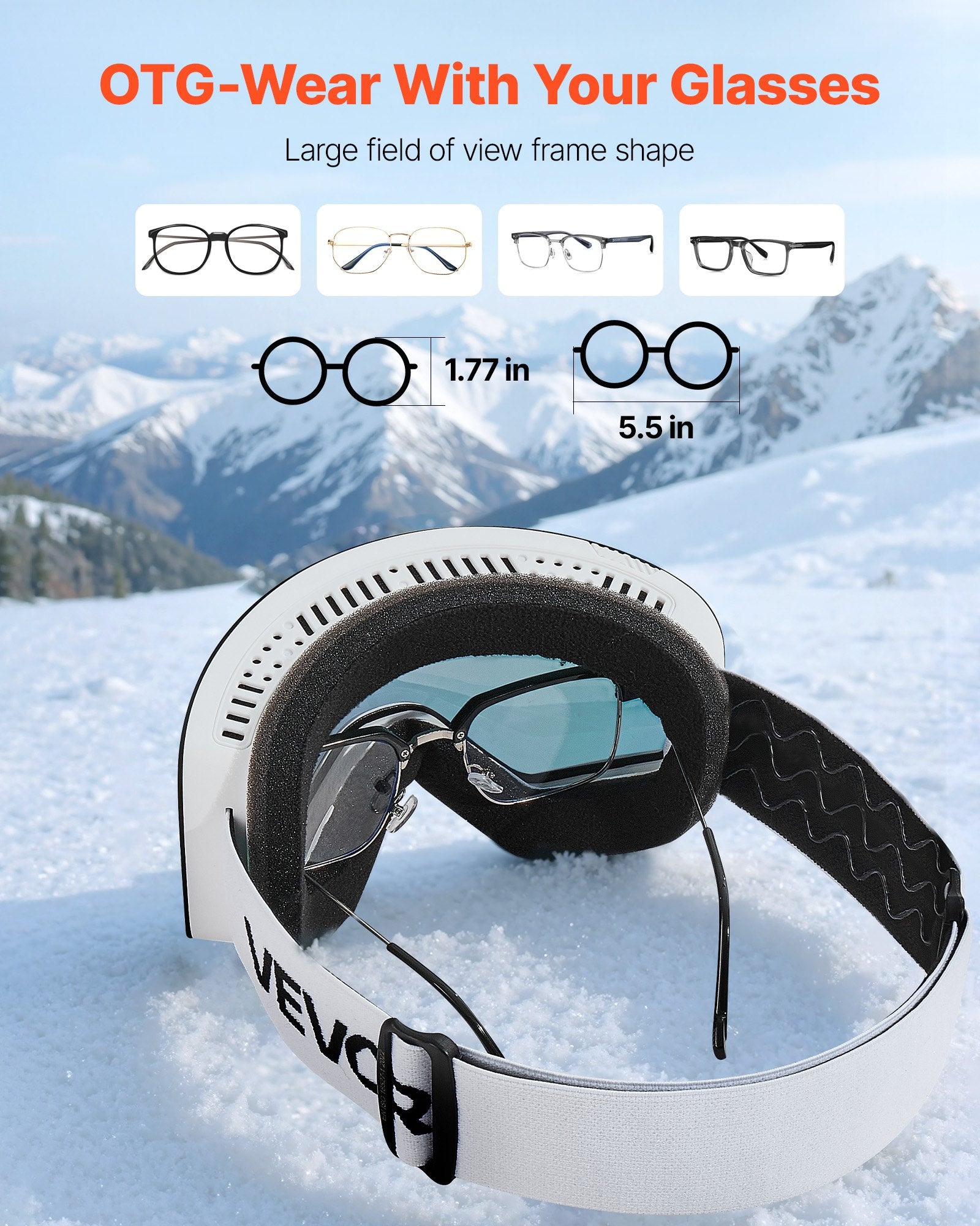 Frameless Ski Goggles Pink Revo Magnet Cylindrical Lens OTG Anti-Fog TPU Frame