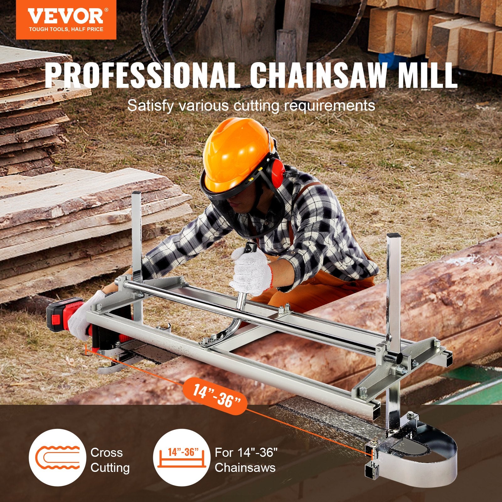 Portable Chainsaw Mill 14"-36" Guide Bar 0.2"-11.81" Cutting Thickness