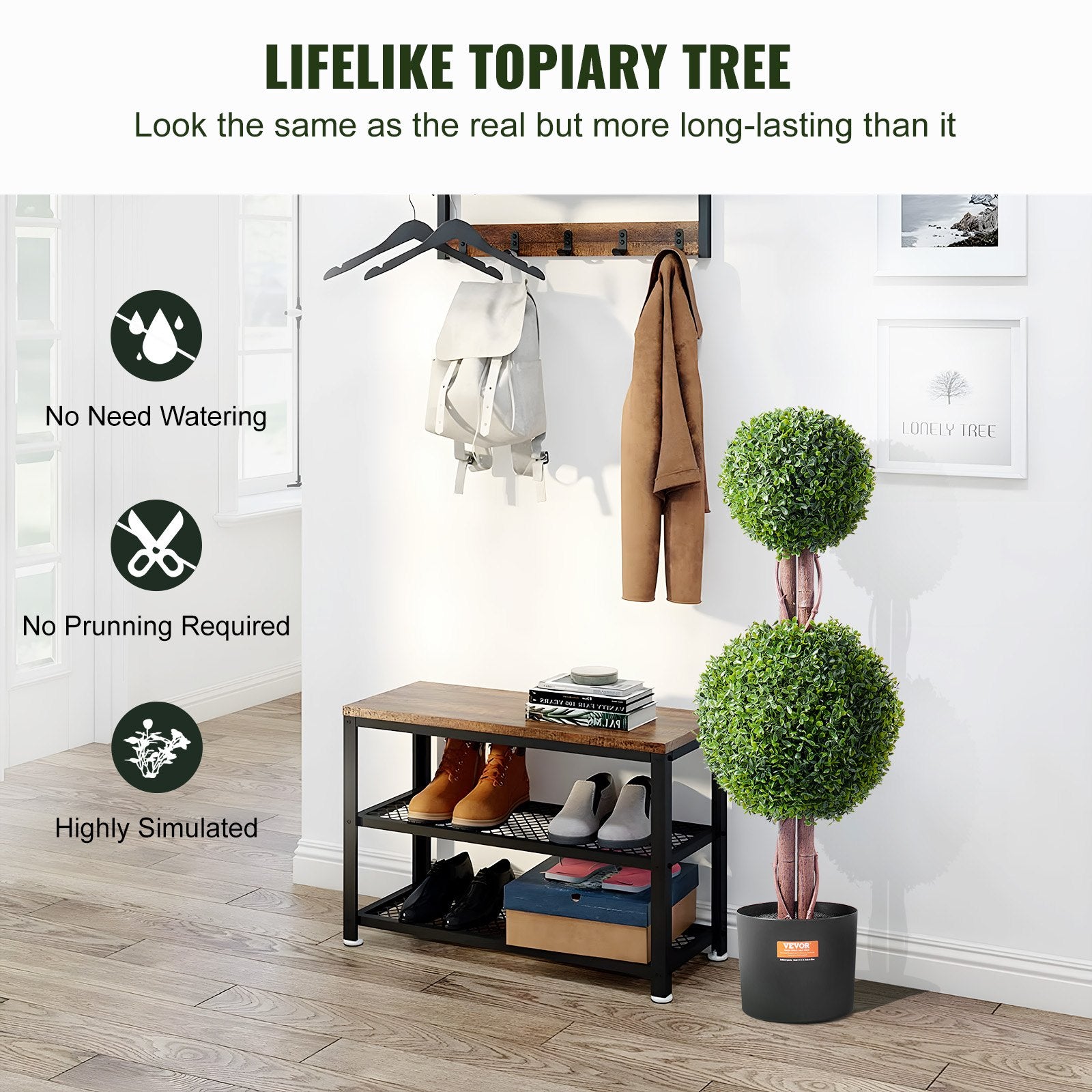 Artificial Boxwood Topiary Tree, 36" Tall 2-Pack Double Ball Faux Plant with Pot