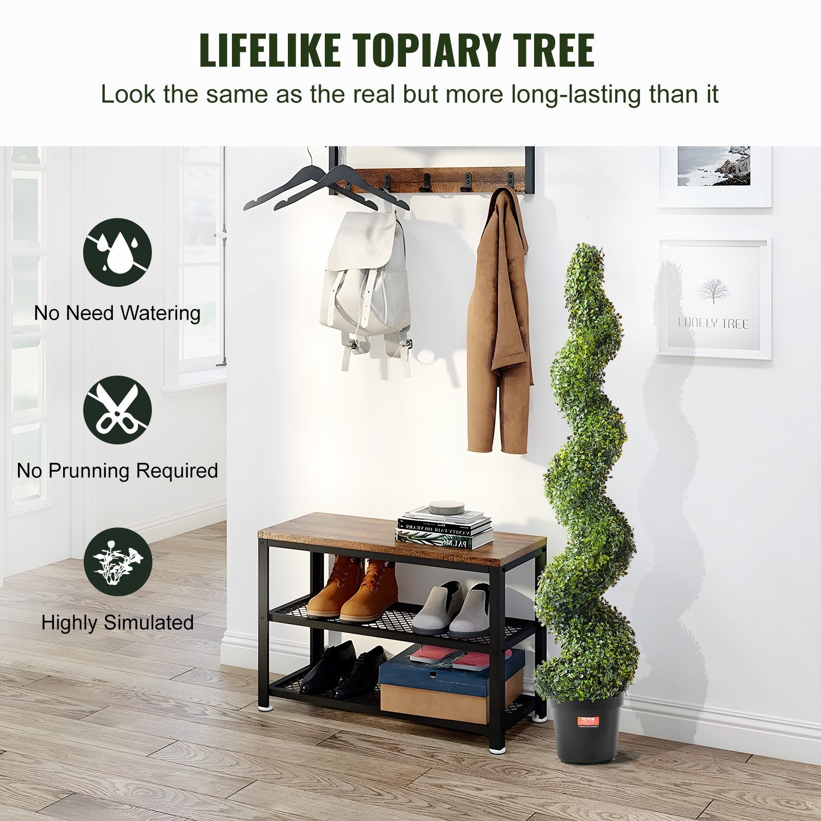 Artificial Boxwood Topiary Tree 60" Tall 2-Pack Spiral Faux Plant with Pot Leave