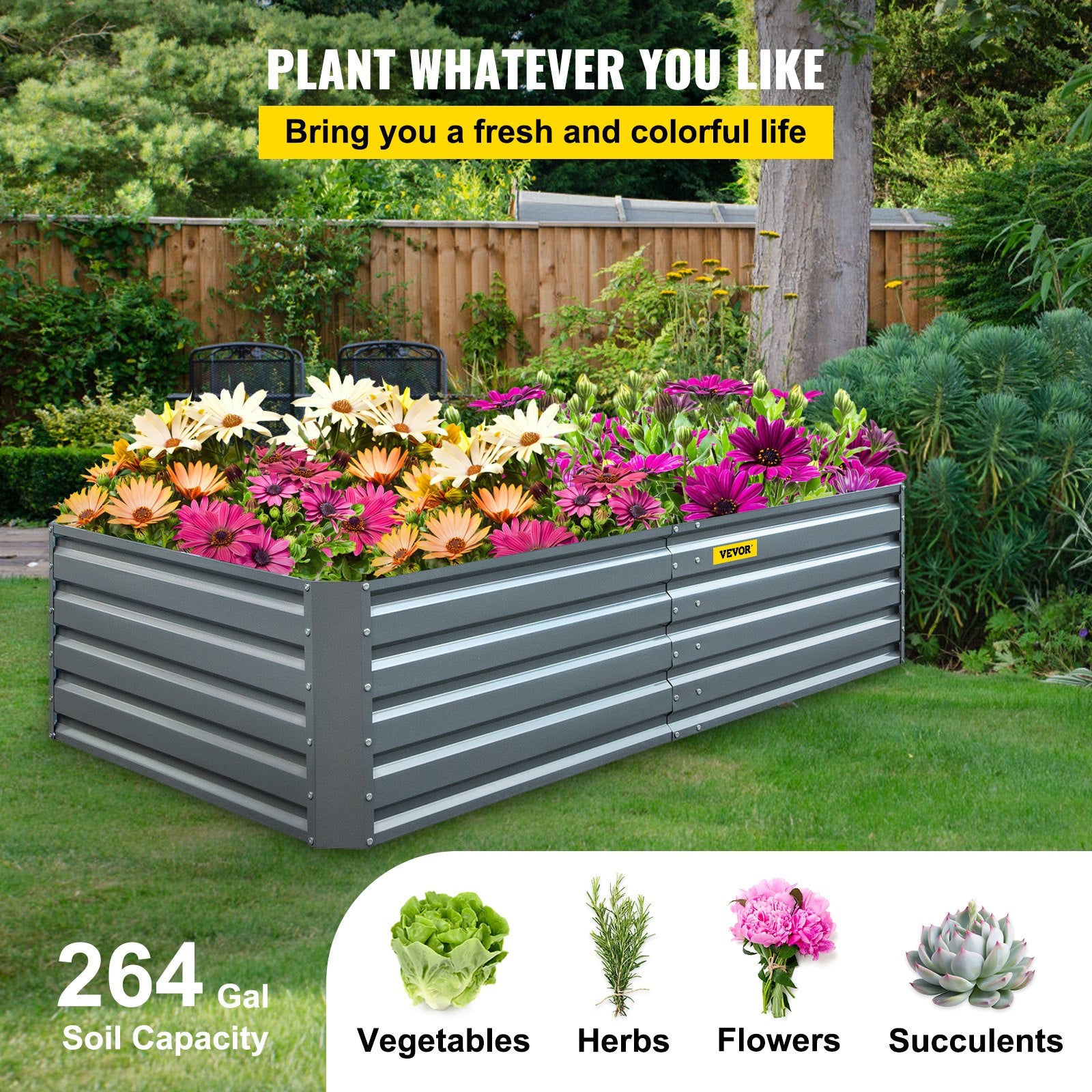 Galvanized Raised Garden Bed 203x102x48cm Metal Planter Outdoor Vegetables
