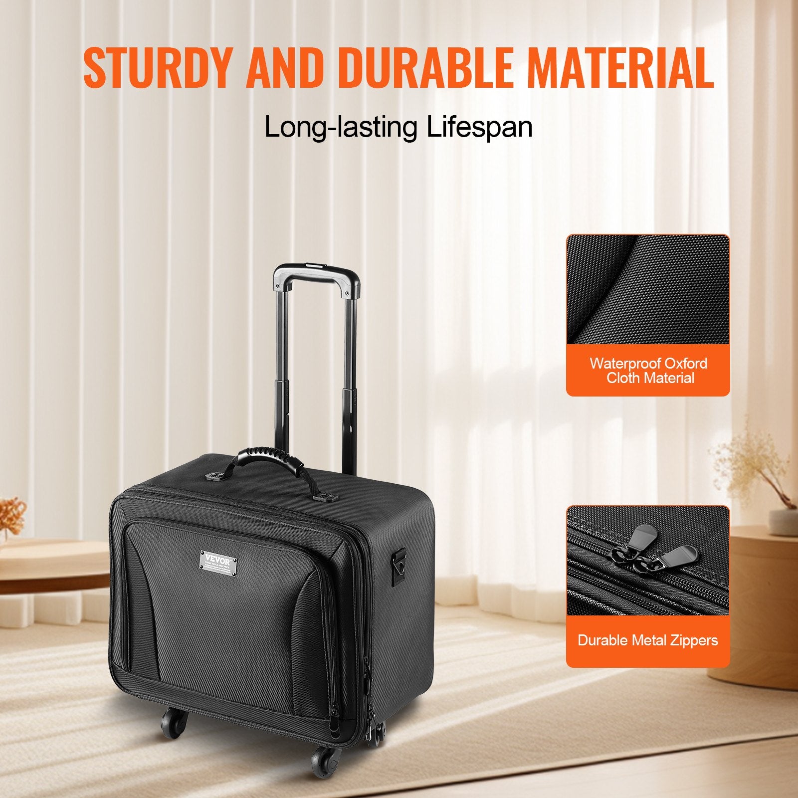 Rolling Makeup Train Case Large 3-Tier Storage with Handle Wheels Strap Black