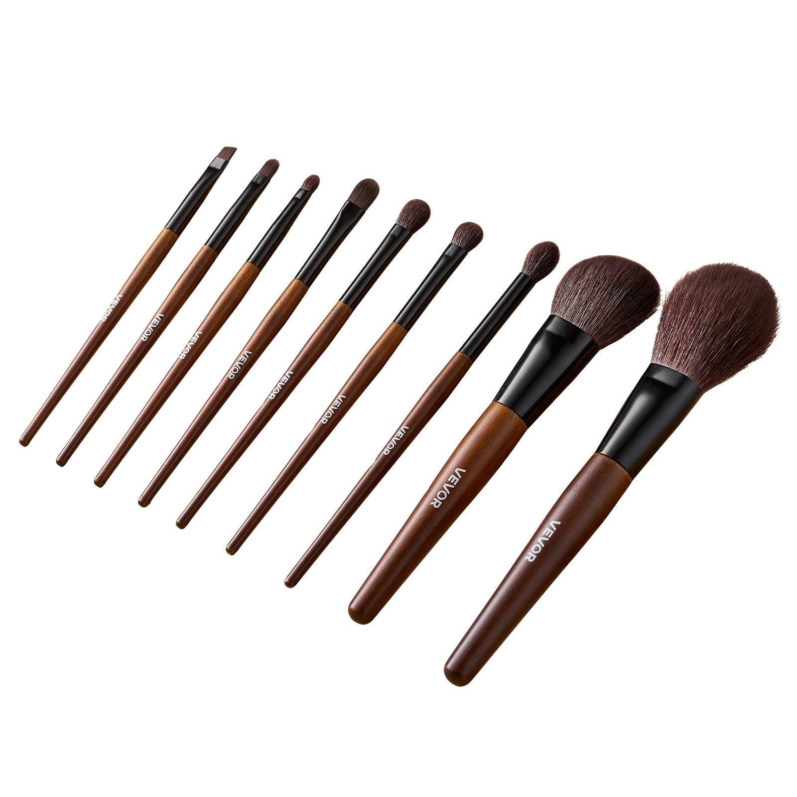 9-Piece Makeup Brush Set Foundation Eyeshadow Natural Vegan Wood Handle