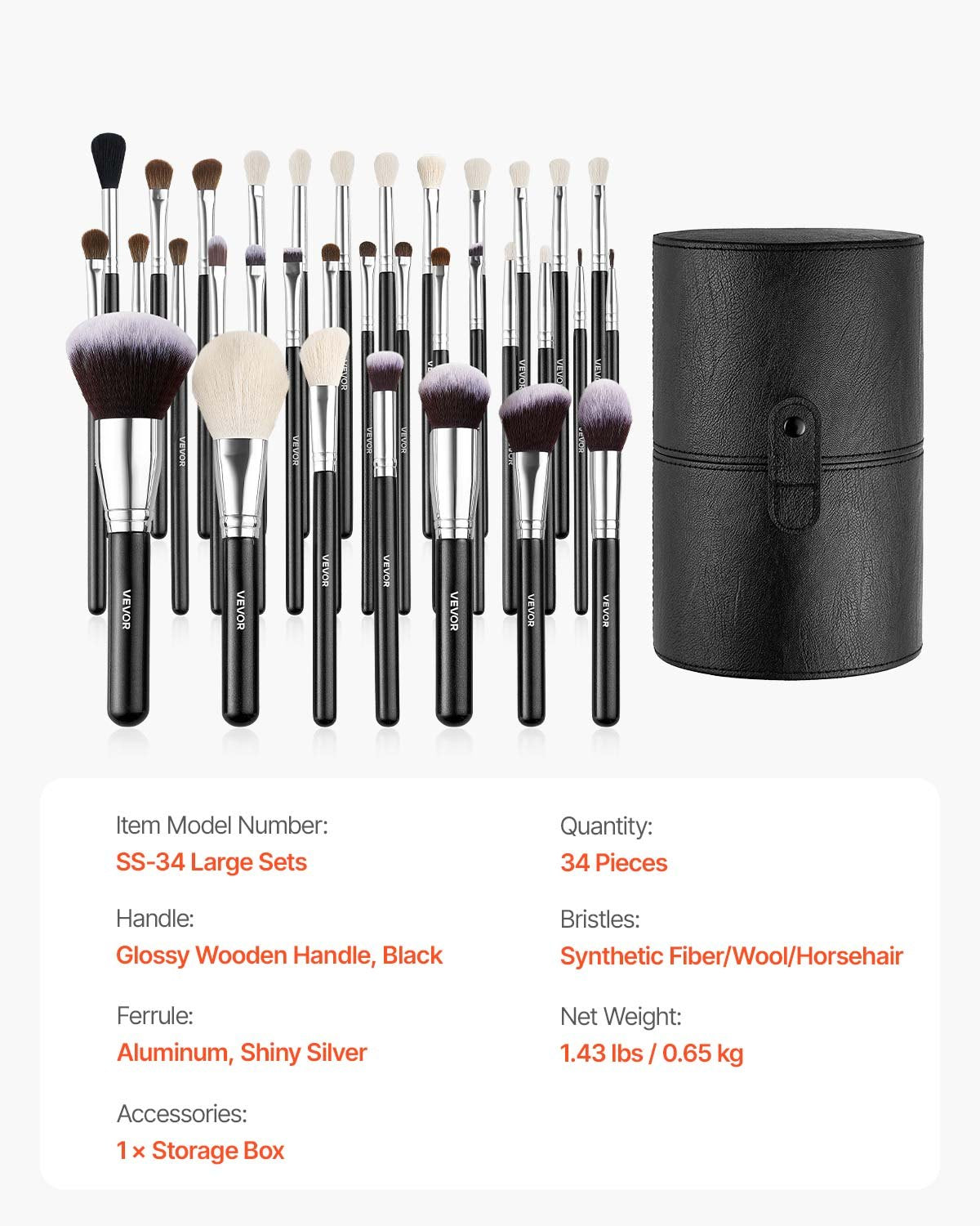 34-Piece Makeup Brush Set Foundation Eyeshadow Concealer Blush Wood Handle