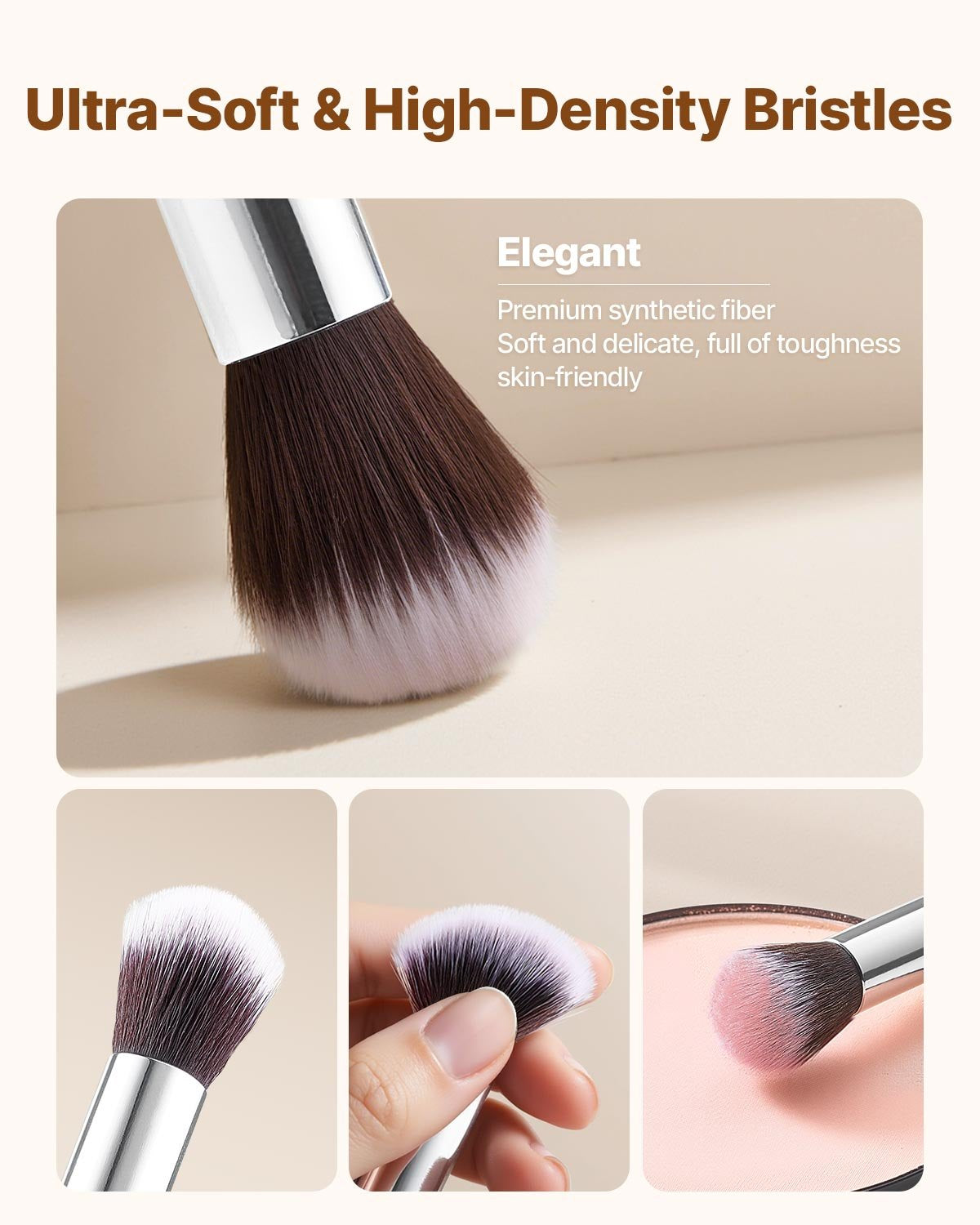 15-Piece Makeup Brush Set Foundation Eyeshadow Vegan Synthetic Bristles Wood