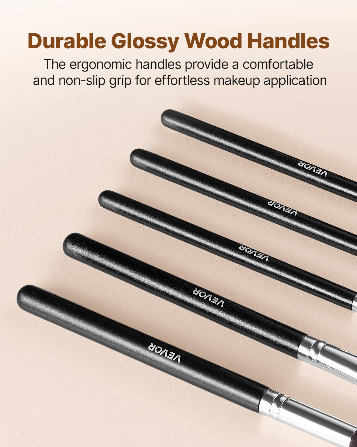 15-Piece Makeup Brush Set Foundation Eyeshadow Vegan Synthetic Bristles Wood
