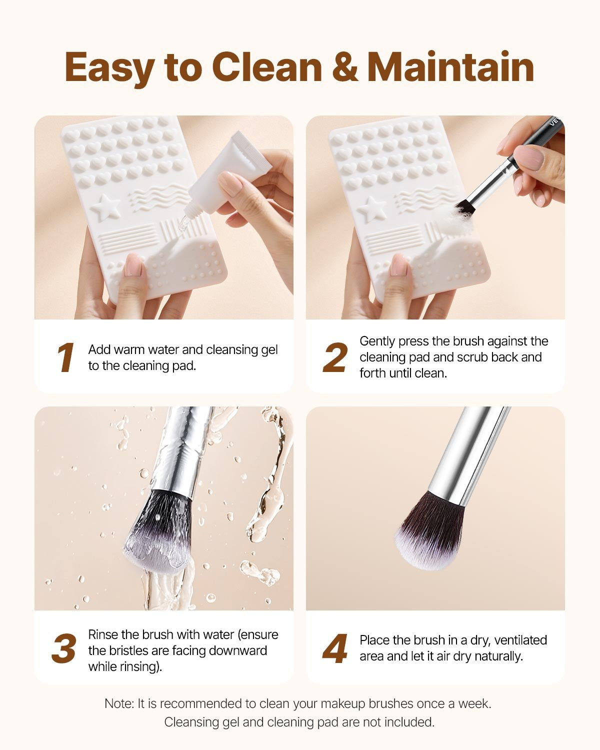 15-Piece Makeup Brush Set Foundation Eyeshadow Vegan Synthetic Bristles Wood