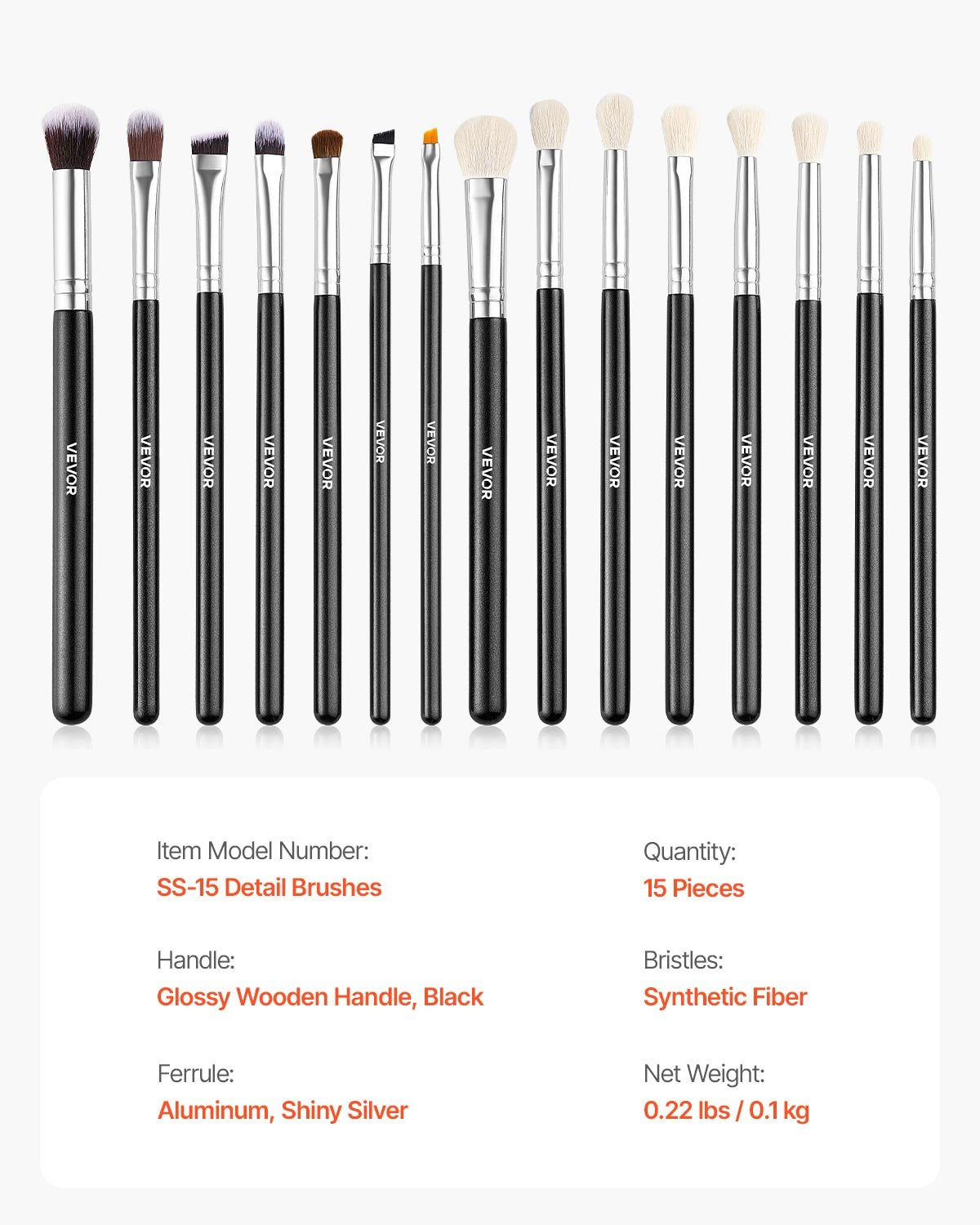 15-Piece Makeup Brush Set Foundation Eyeshadow Vegan Synthetic Bristles Wood