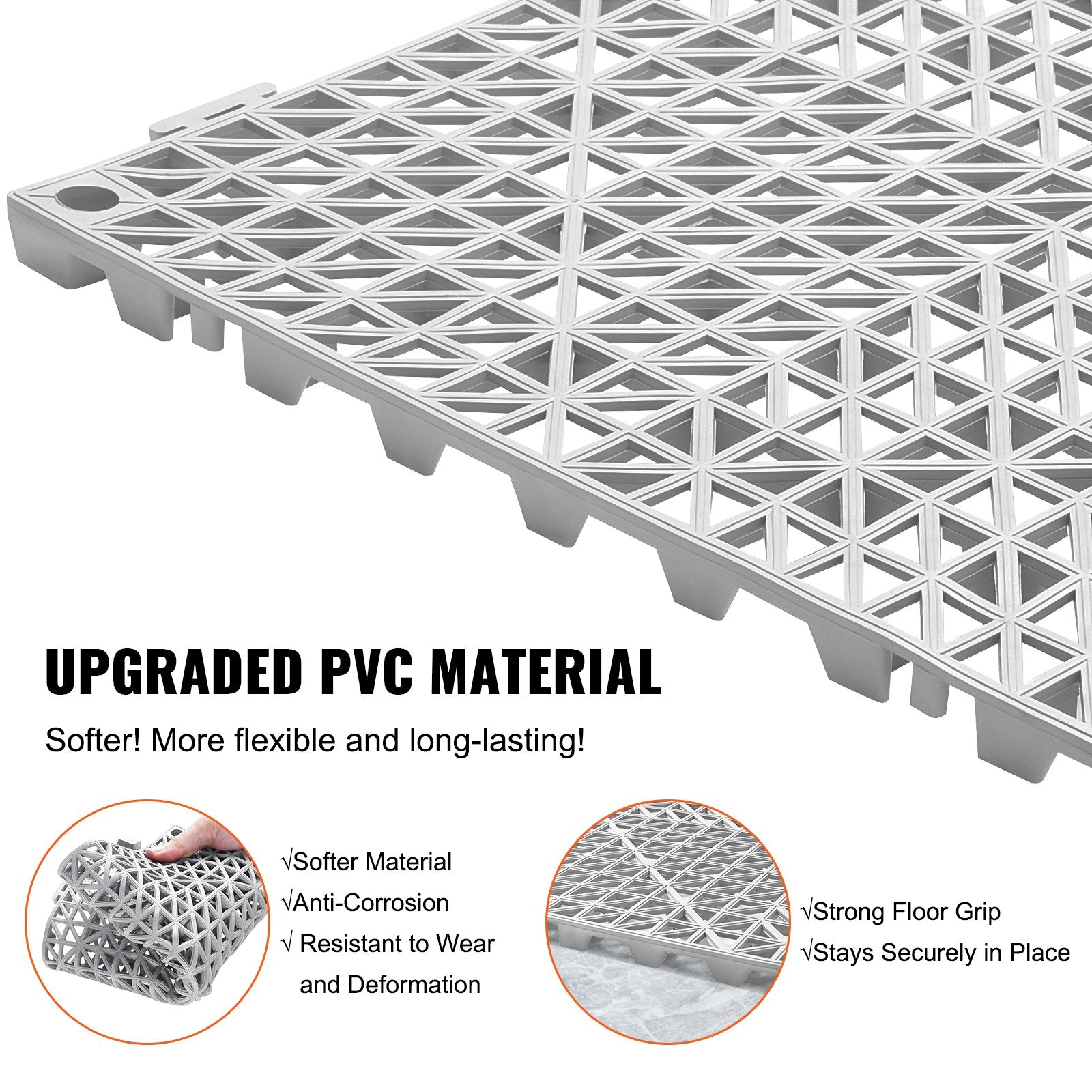 Modular Interlocking Cushion 12 Pack 30x30cm Soft PVC Drainage Floor Tiles Gray