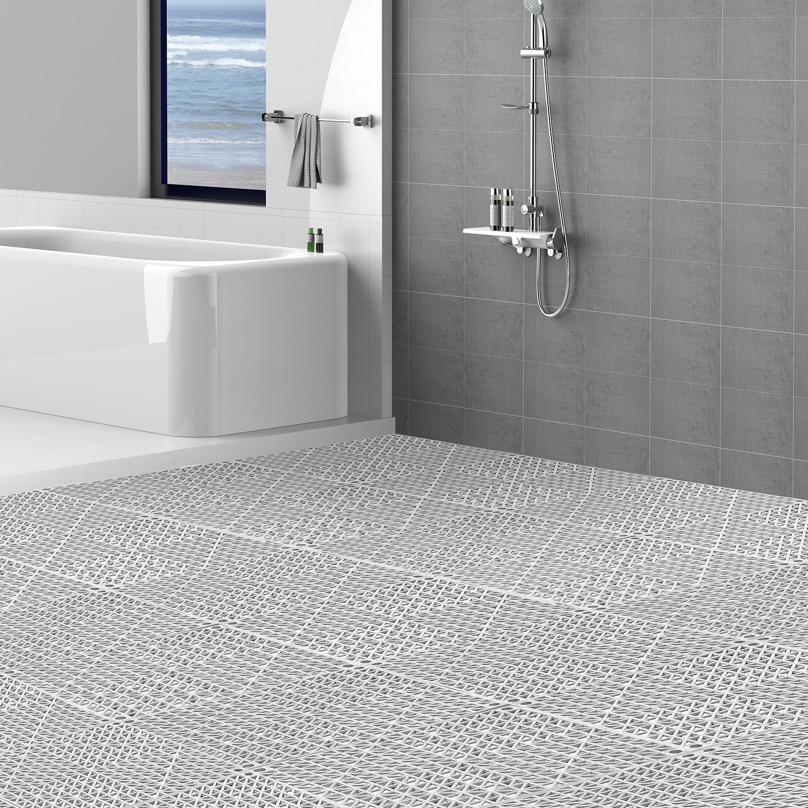 Modular Interlocking Cushion 12 Pack 30x30cm Soft PVC Drainage Floor Tiles Gray
