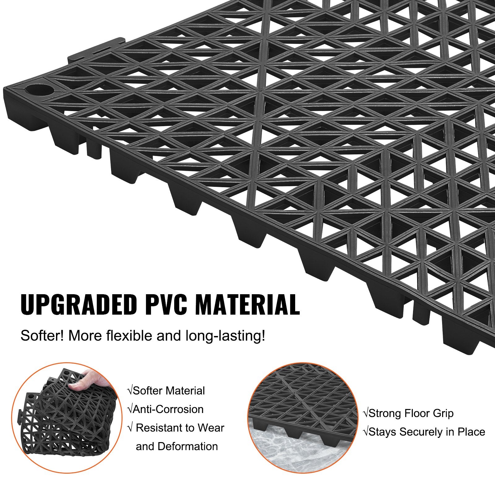 Modular Interlocking Cushion 12 Pack 30x30cm PVC Drainage Floor Tiles Black