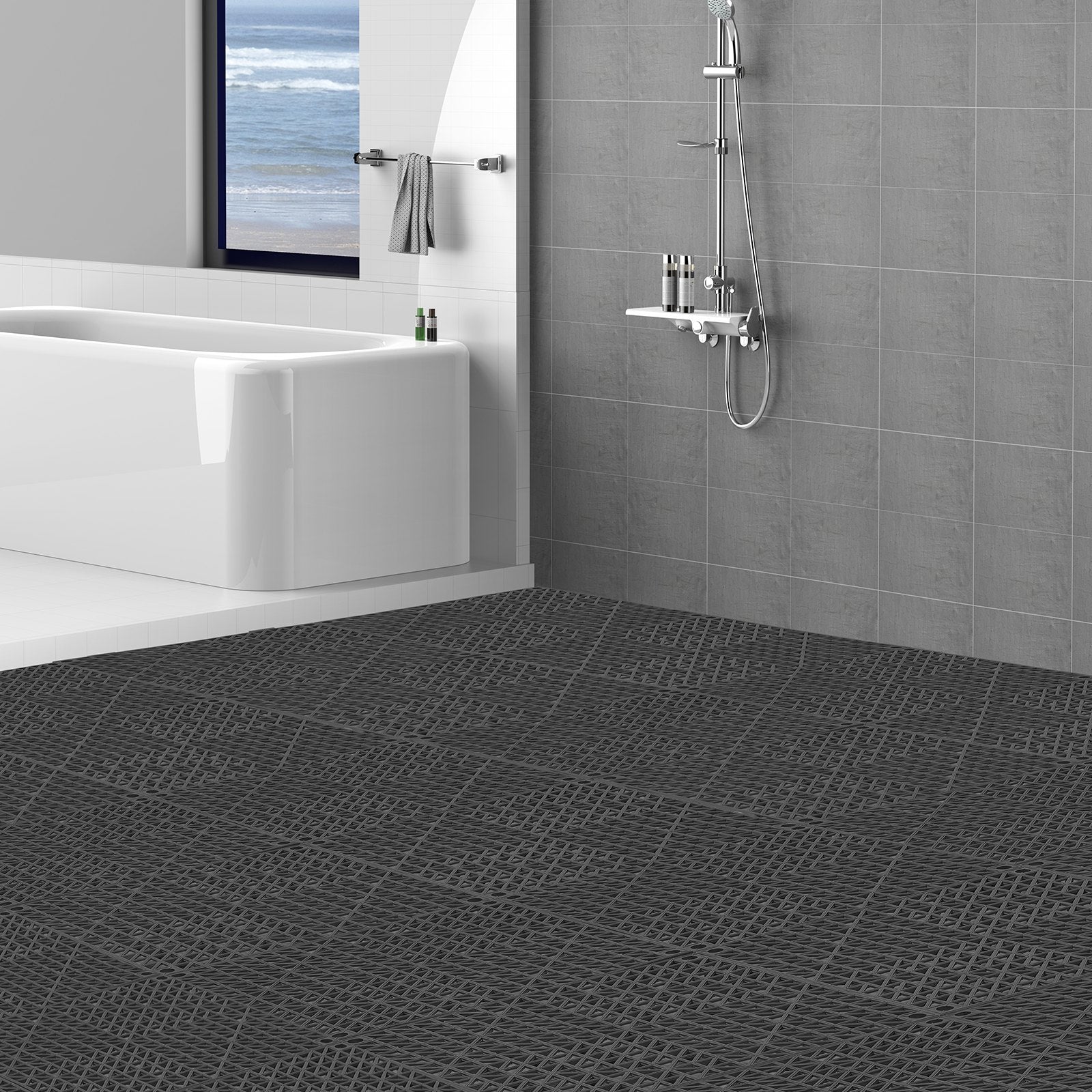 Modular Interlocking Cushion 12 Pack 30x30cm PVC Drainage Floor Tiles Black