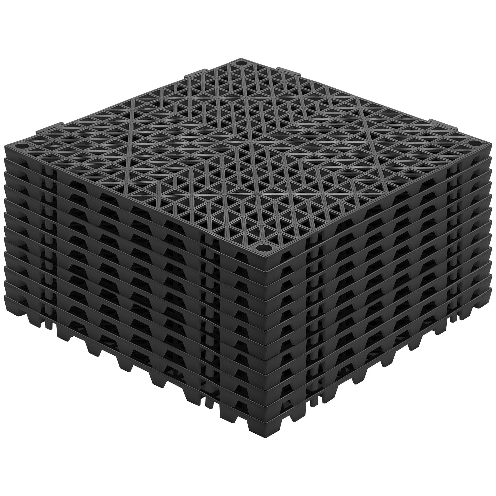 Modular Interlocking Cushion 12 Pack 30x30cm PVC Drainage Floor Tiles Black