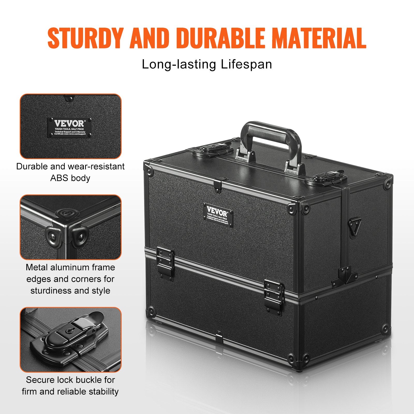 Portable Makeup Train Case 6 Tier Trays Cosmetic Organizer with Strap