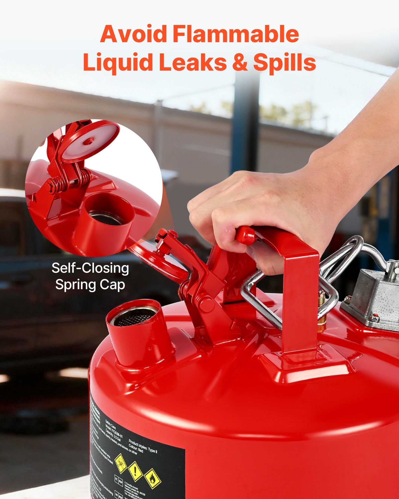 Safety Gas Can 9.5L Red Type II Flame Arrester Self-Closing Lid Metal Spout