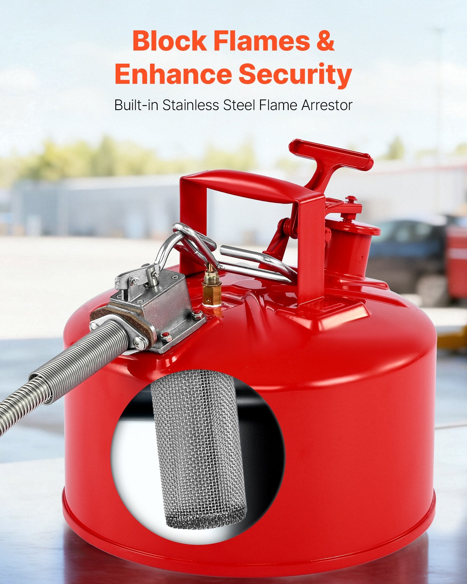 Safety Gas Can 9.5L Red Type II Flame Arrester Self-Closing Lid Metal Spout