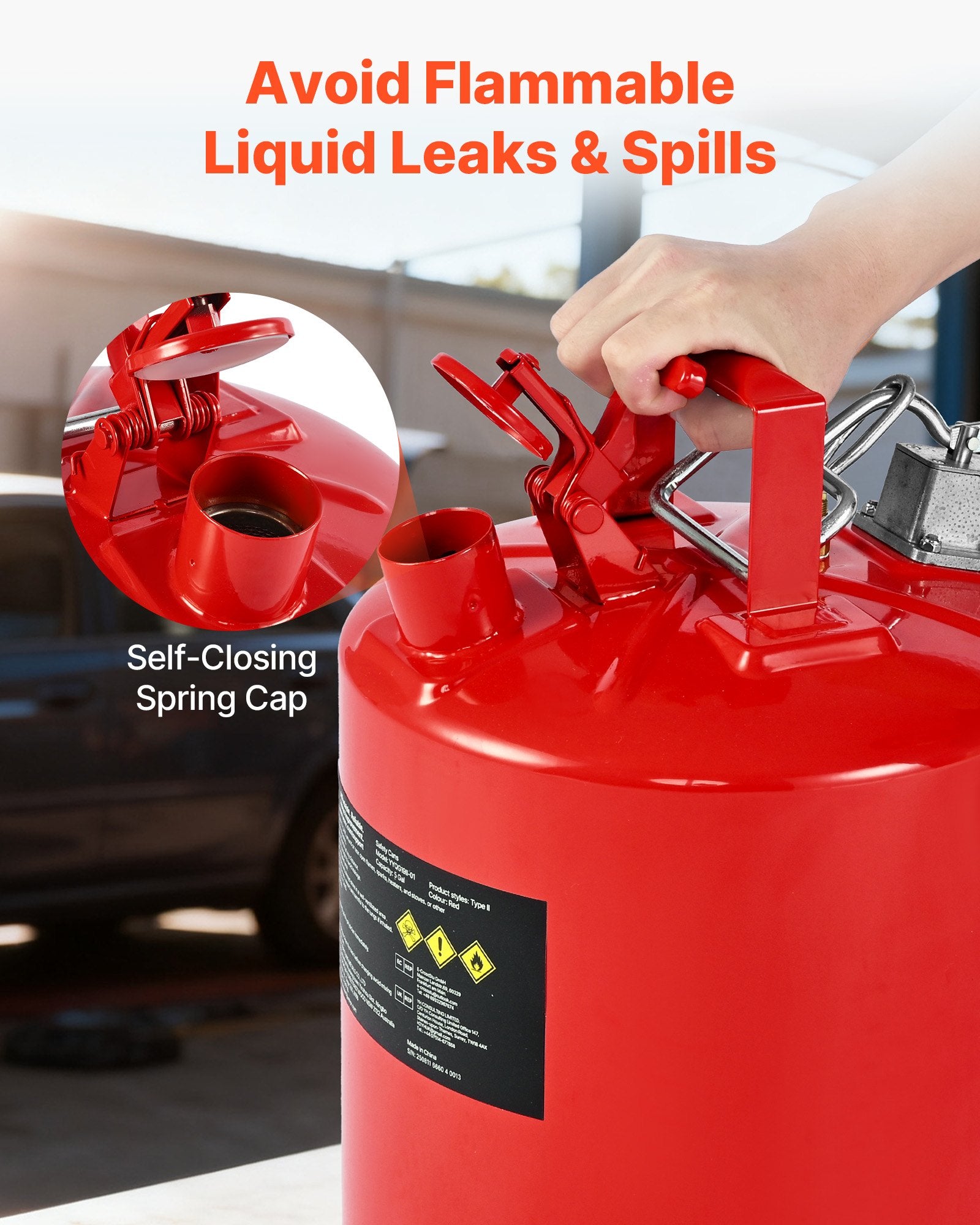 Safety Gas Can 19L Red Type II Flame Arrester Self-Closing Lid Metal Spout