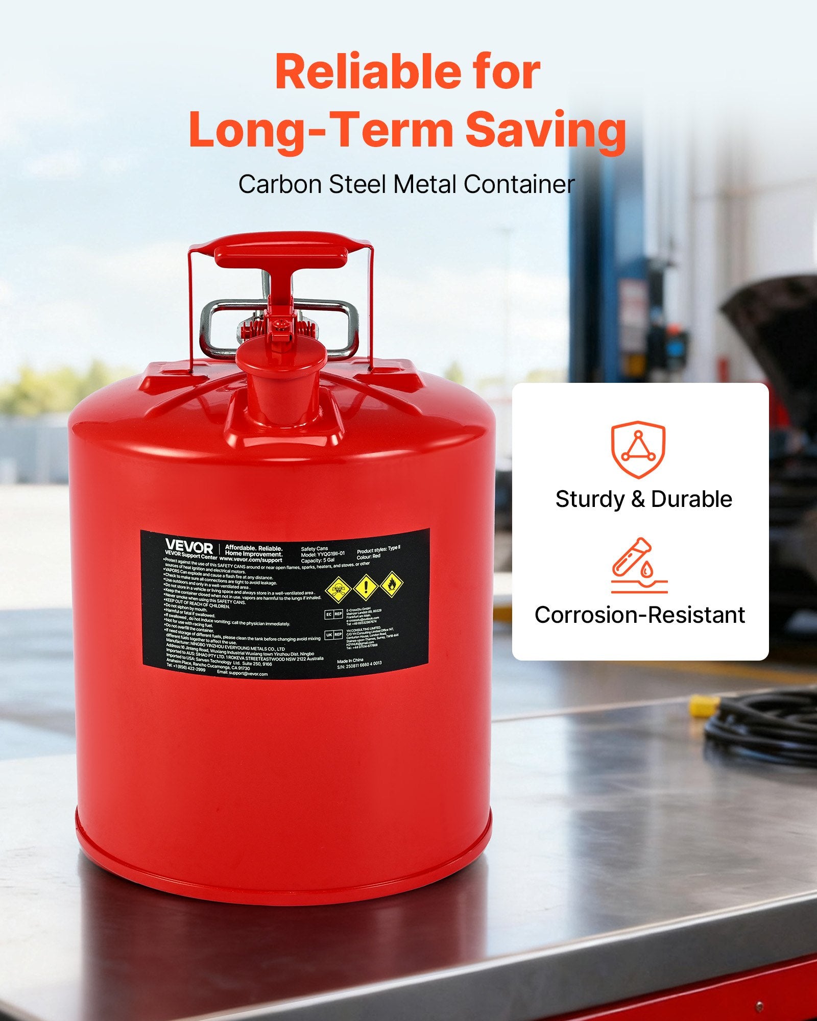 Safety Gas Can 19L Red Type II Flame Arrester Self-Closing Lid Metal Spout