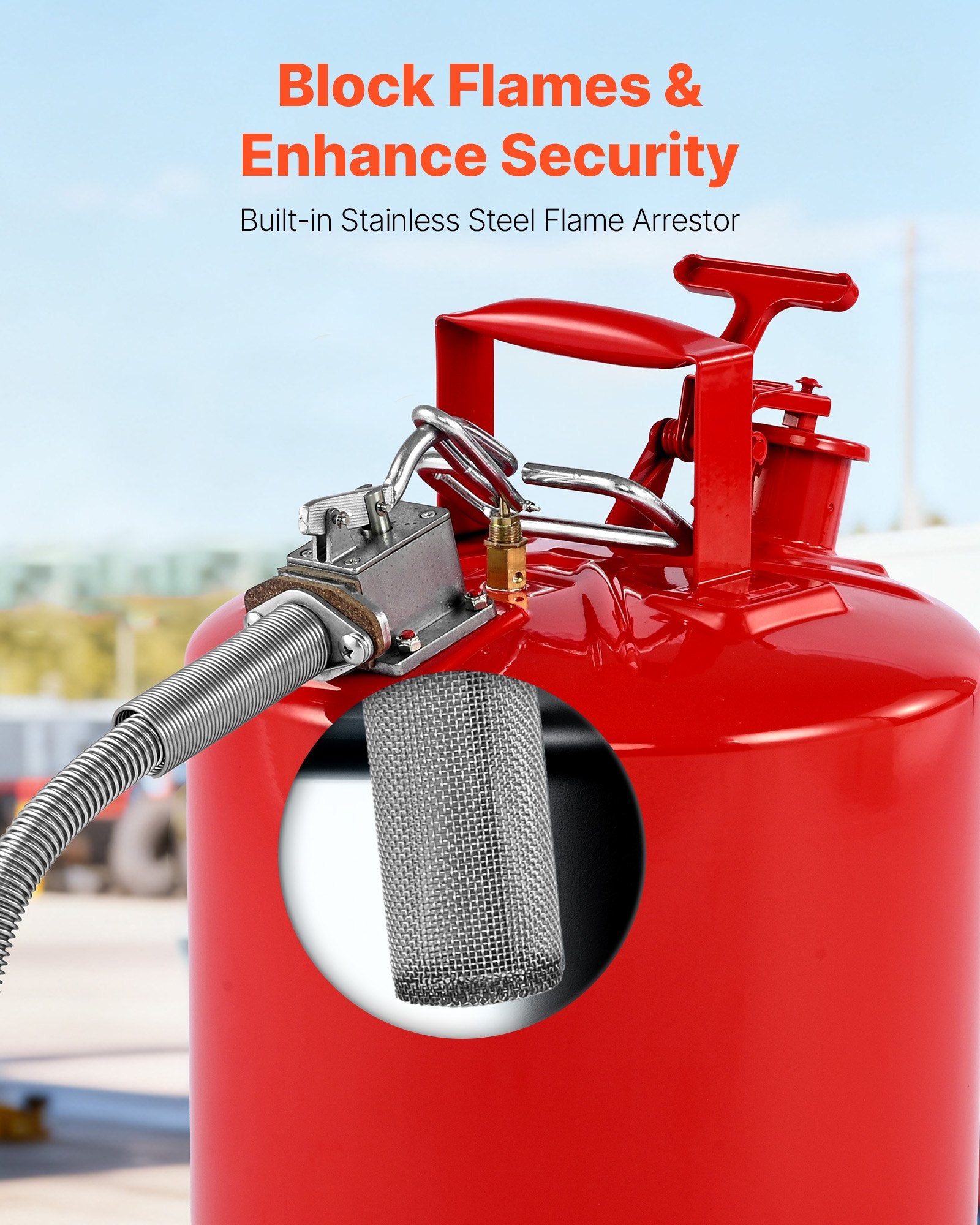 Safety Gas Can 19L Red Type II Flame Arrester Self-Closing Lid Metal Spout