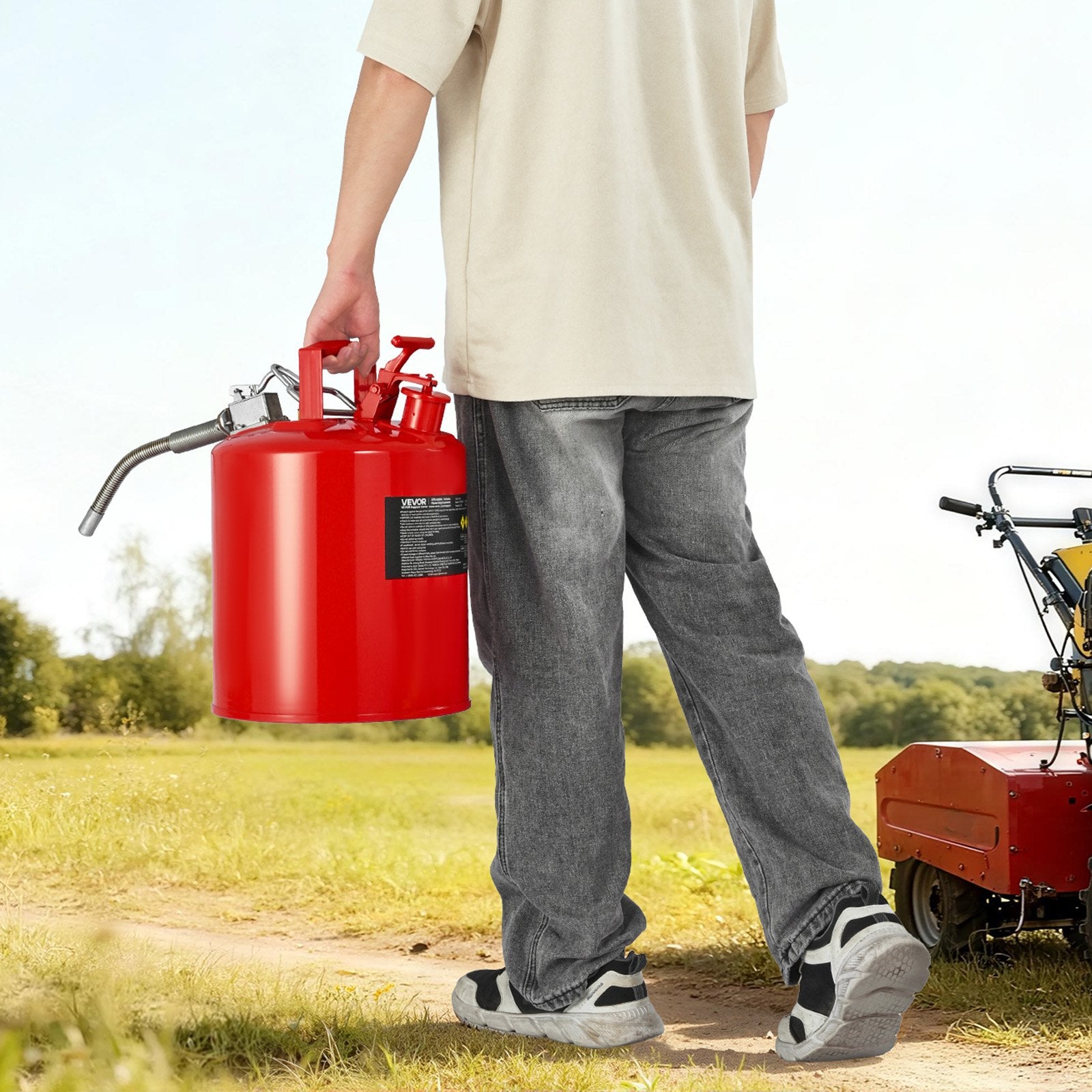 Safety Gas Can 19L Red Type II Flame Arrester Self-Closing Lid Metal Spout