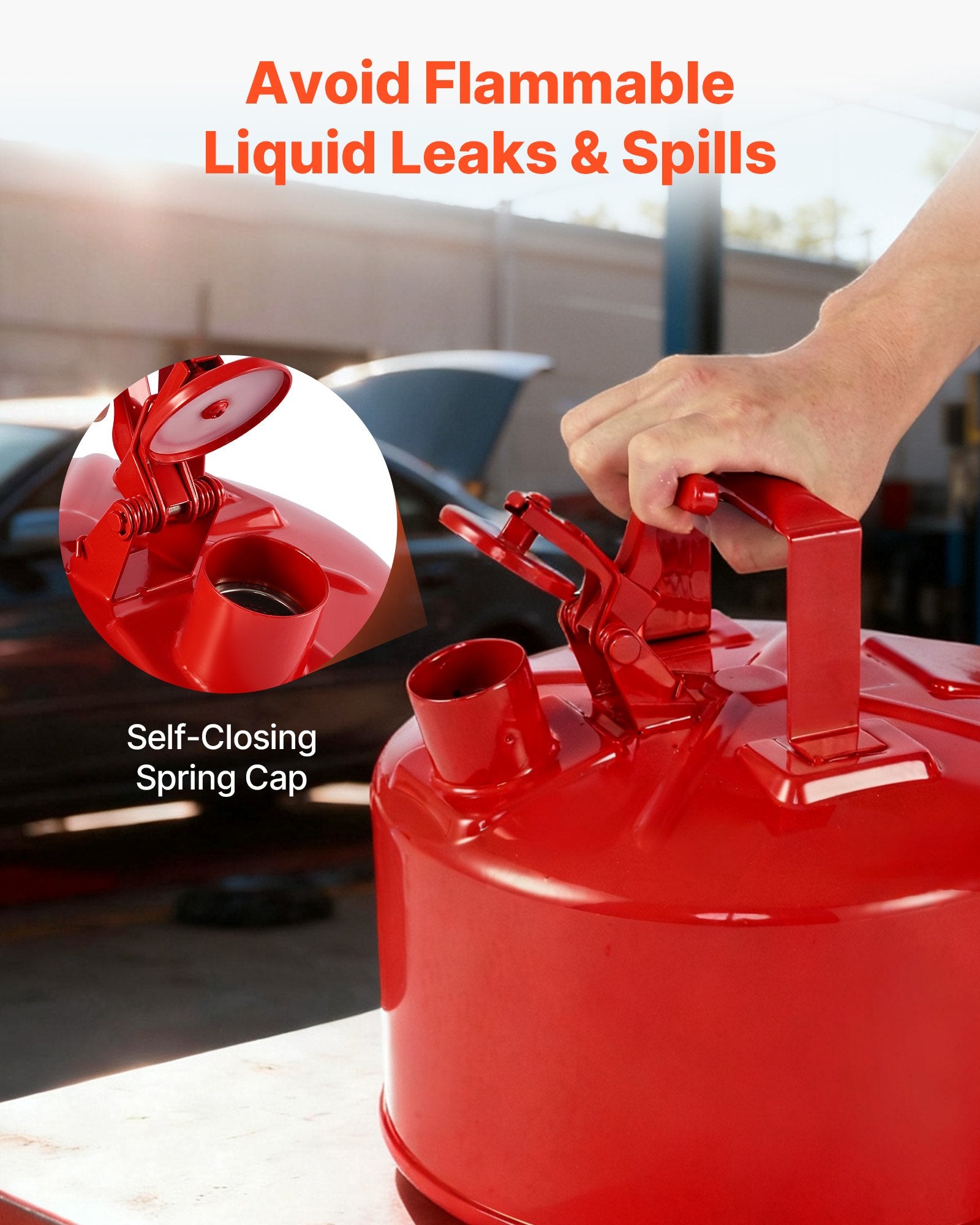 Safety Gas Can 9.5L Red Type I with Flame Arrester, Self-Closing Lid & PE Funnel