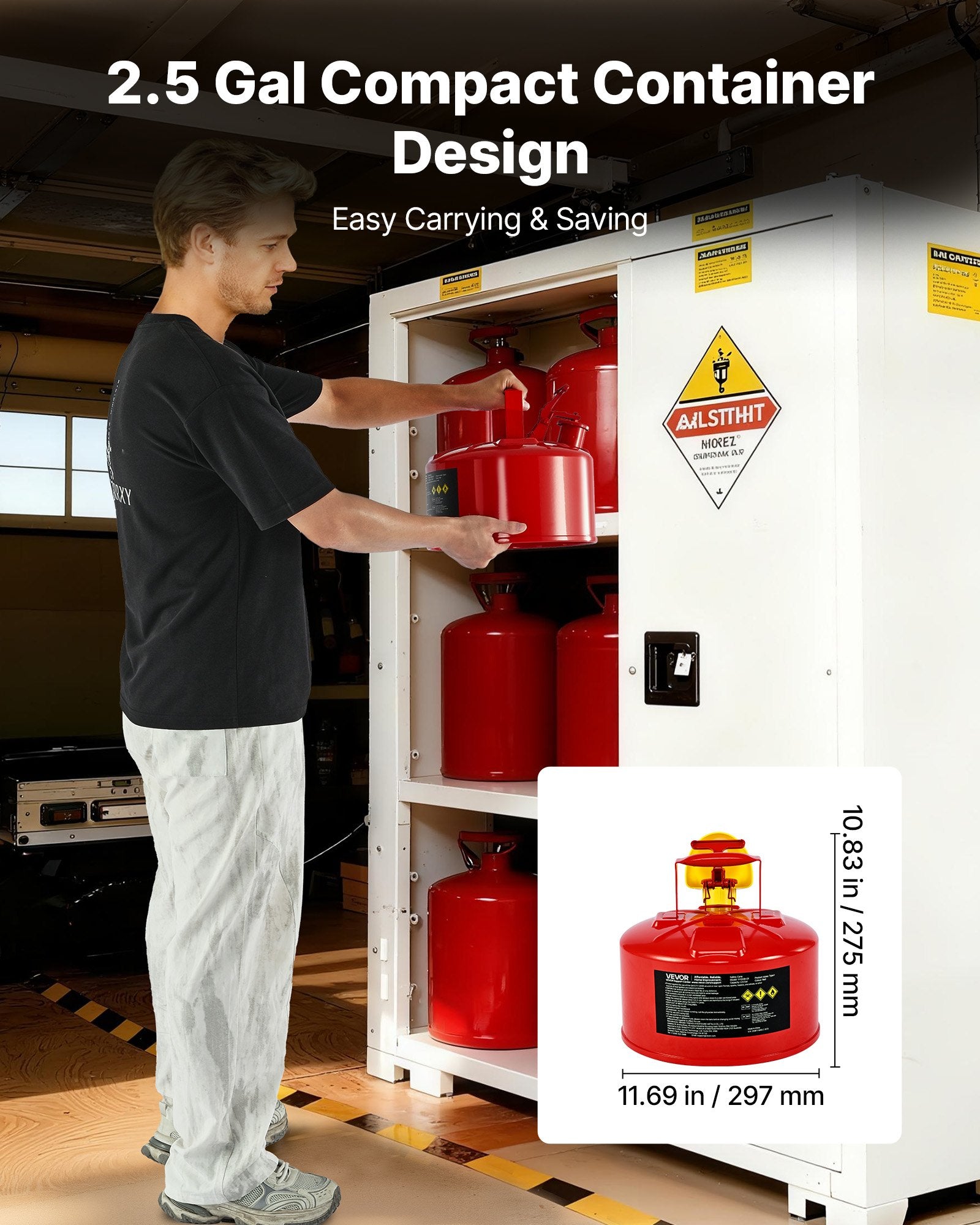 Safety Gas Can 9.5L Red Type I with Flame Arrester, Self-Closing Lid & PE Funnel
