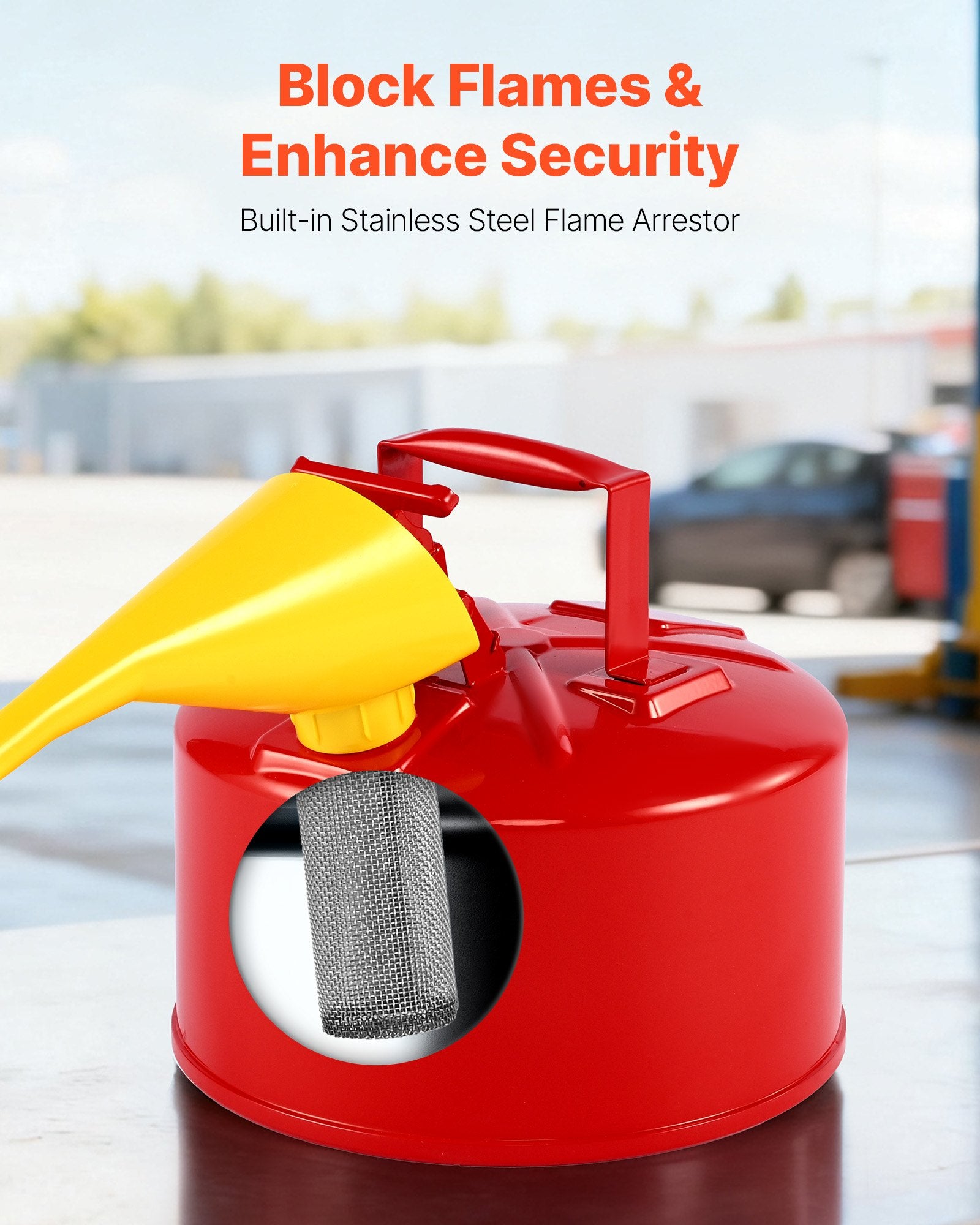Safety Gas Can 9.5L Red Type I with Flame Arrester, Self-Closing Lid & PE Funnel