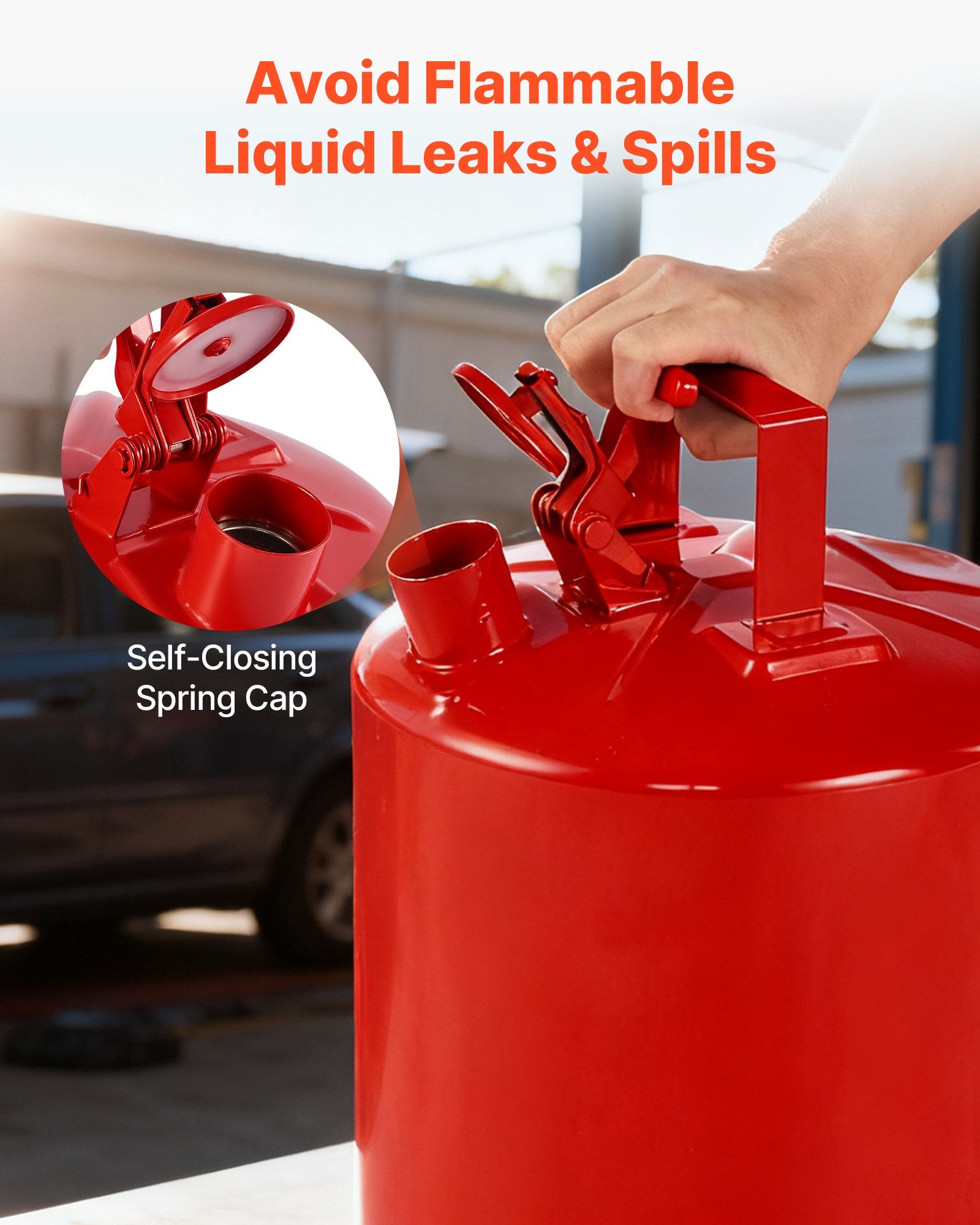 Safety Gas Can 19L Red Type I with Flame Arrester, Self-Closing Lid & PE Funnel