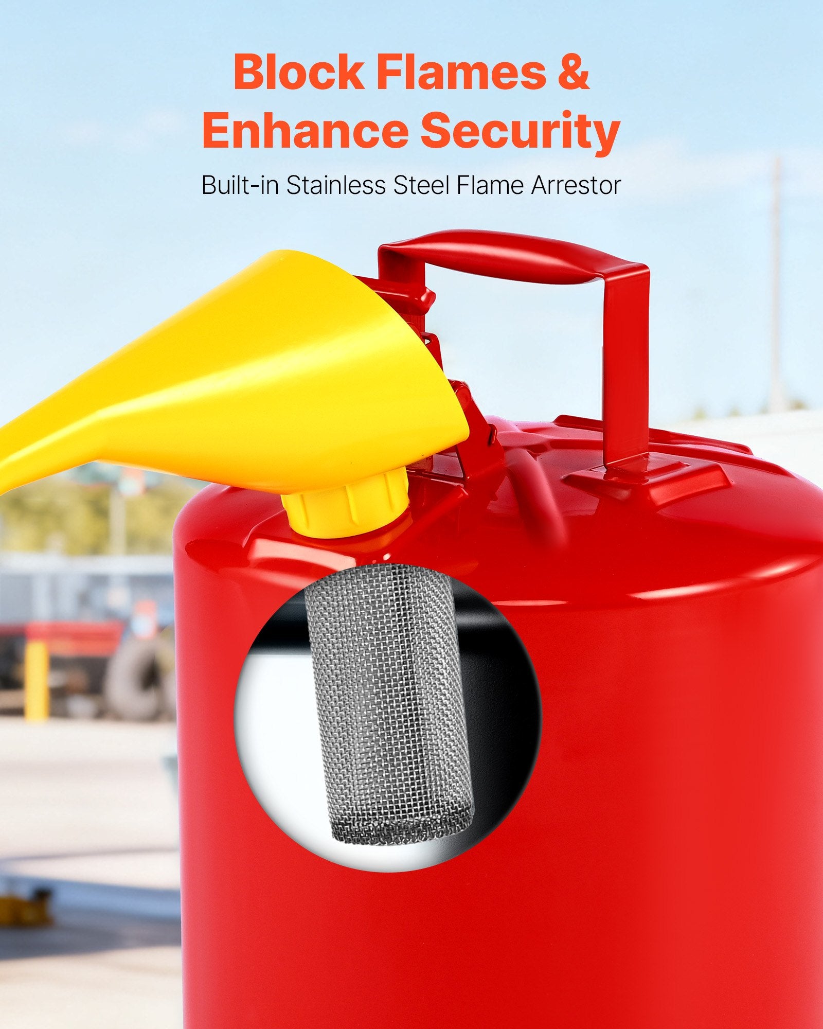 Safety Gas Can 19L Red Type I with Flame Arrester, Self-Closing Lid & PE Funnel
