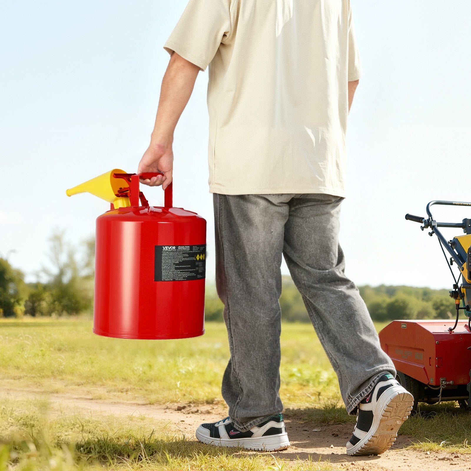 Safety Gas Can 19L Red Type I with Flame Arrester, Self-Closing Lid & PE Funnel