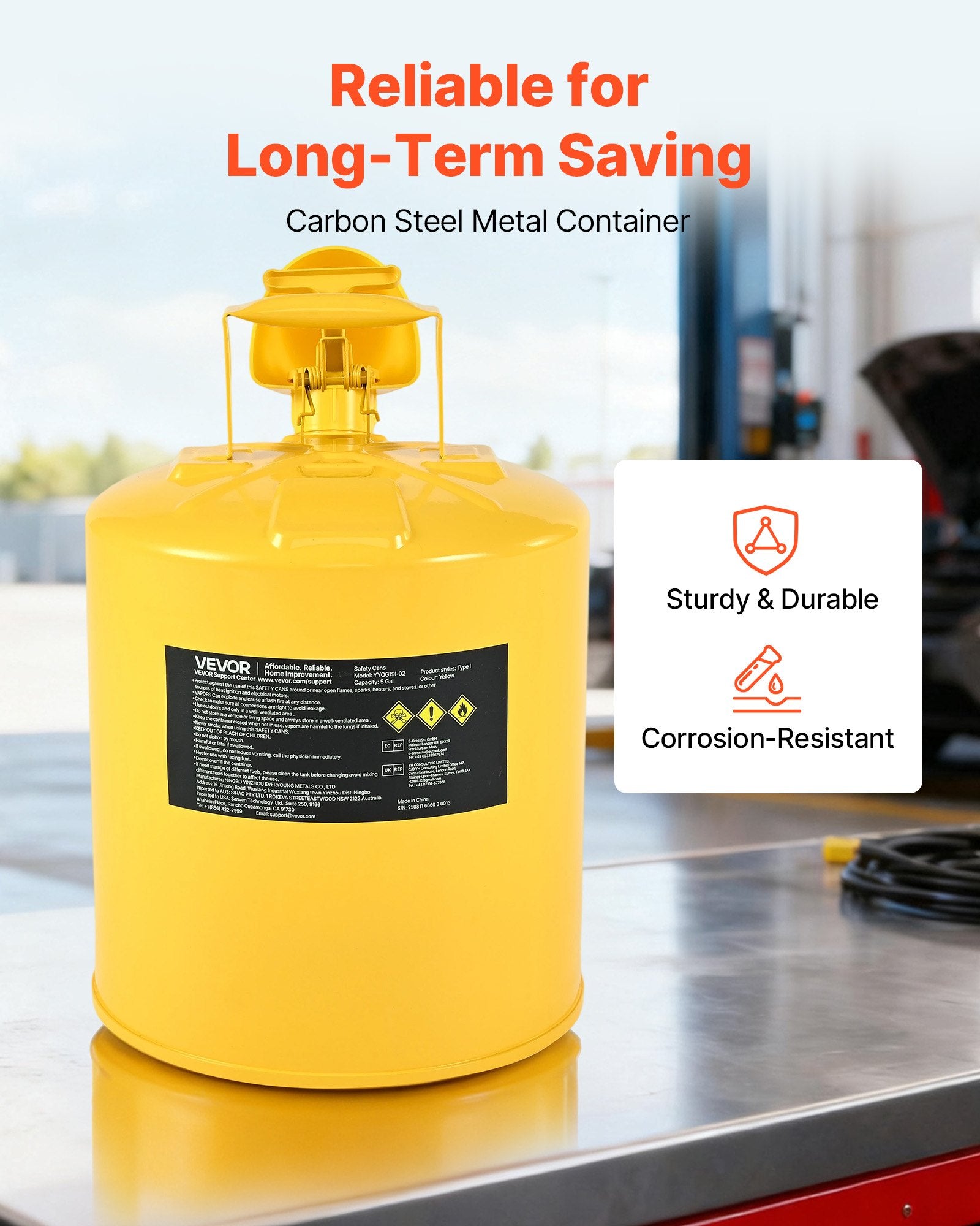 Safety Can 19L Yellow Type I with Flame Arrester, Self-Closing Lid & PE Funnel
