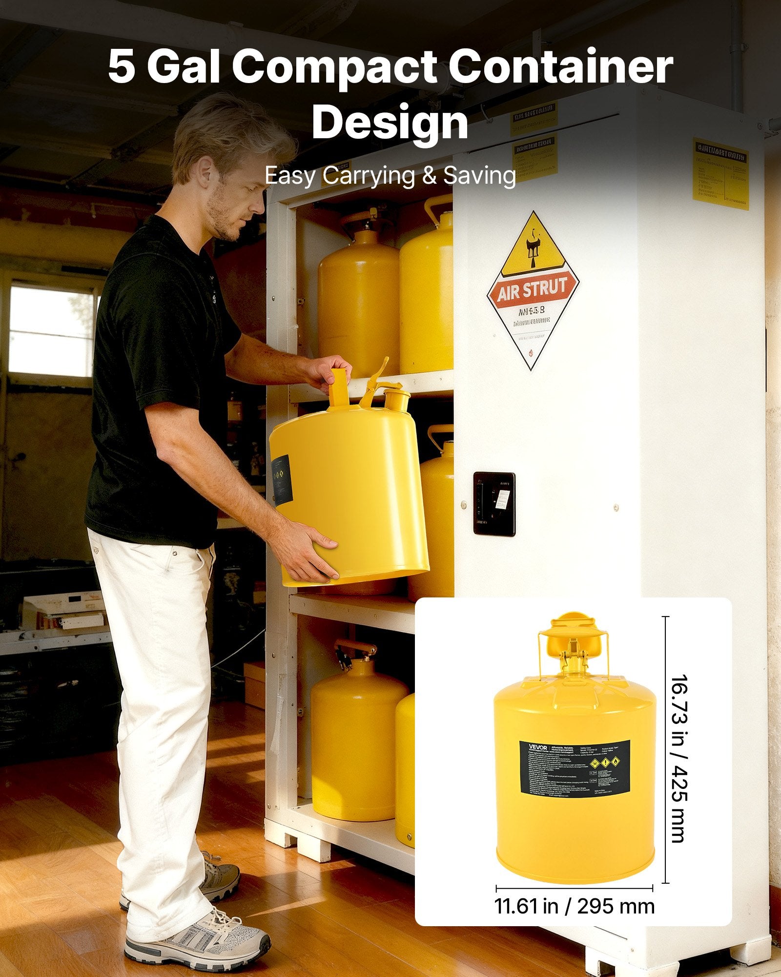 Safety Can 19L Yellow Type I with Flame Arrester, Self-Closing Lid & PE Funnel