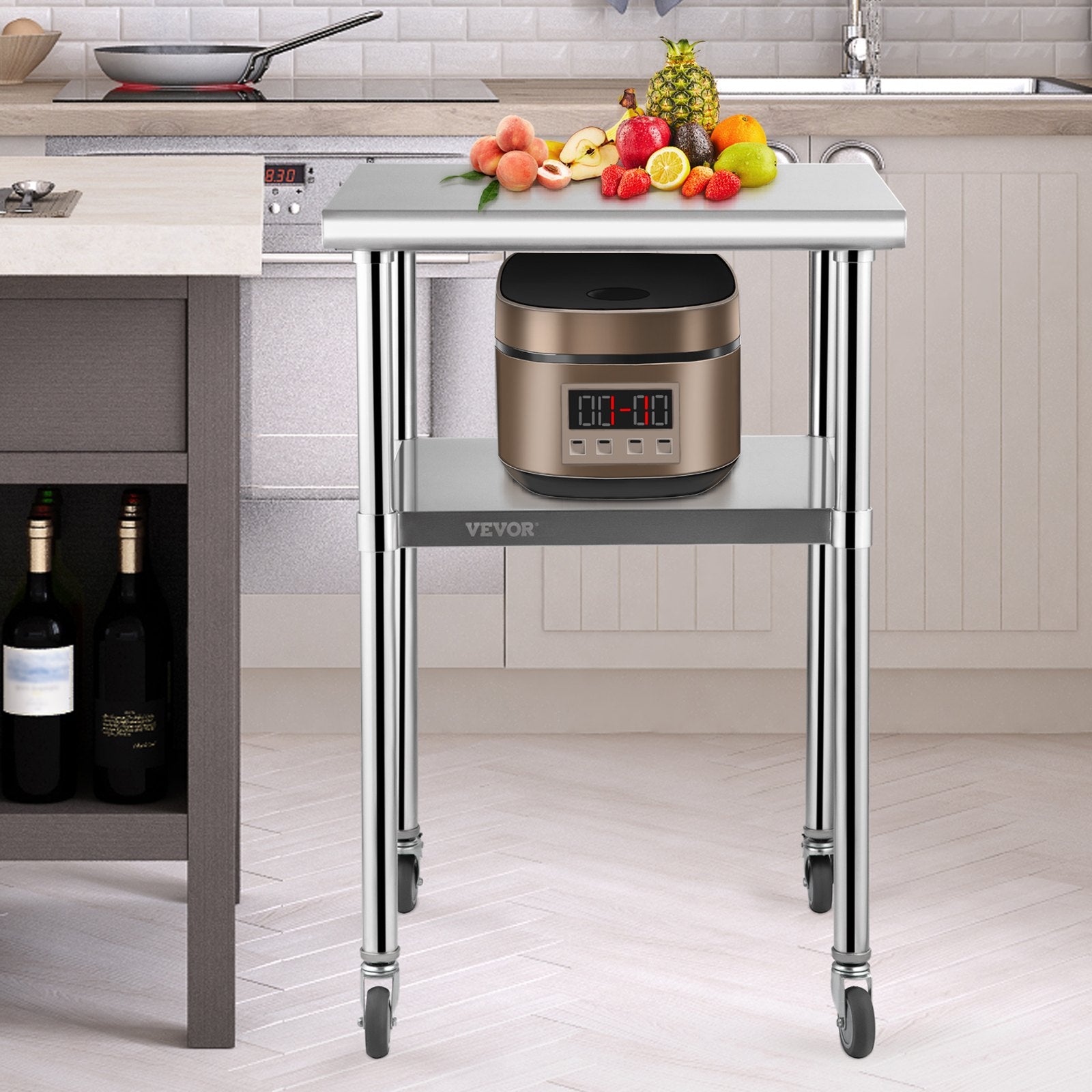 Stainless Steel Prep Table 61x61x91.4cm Heavy Duty Worktable 600lbs Load