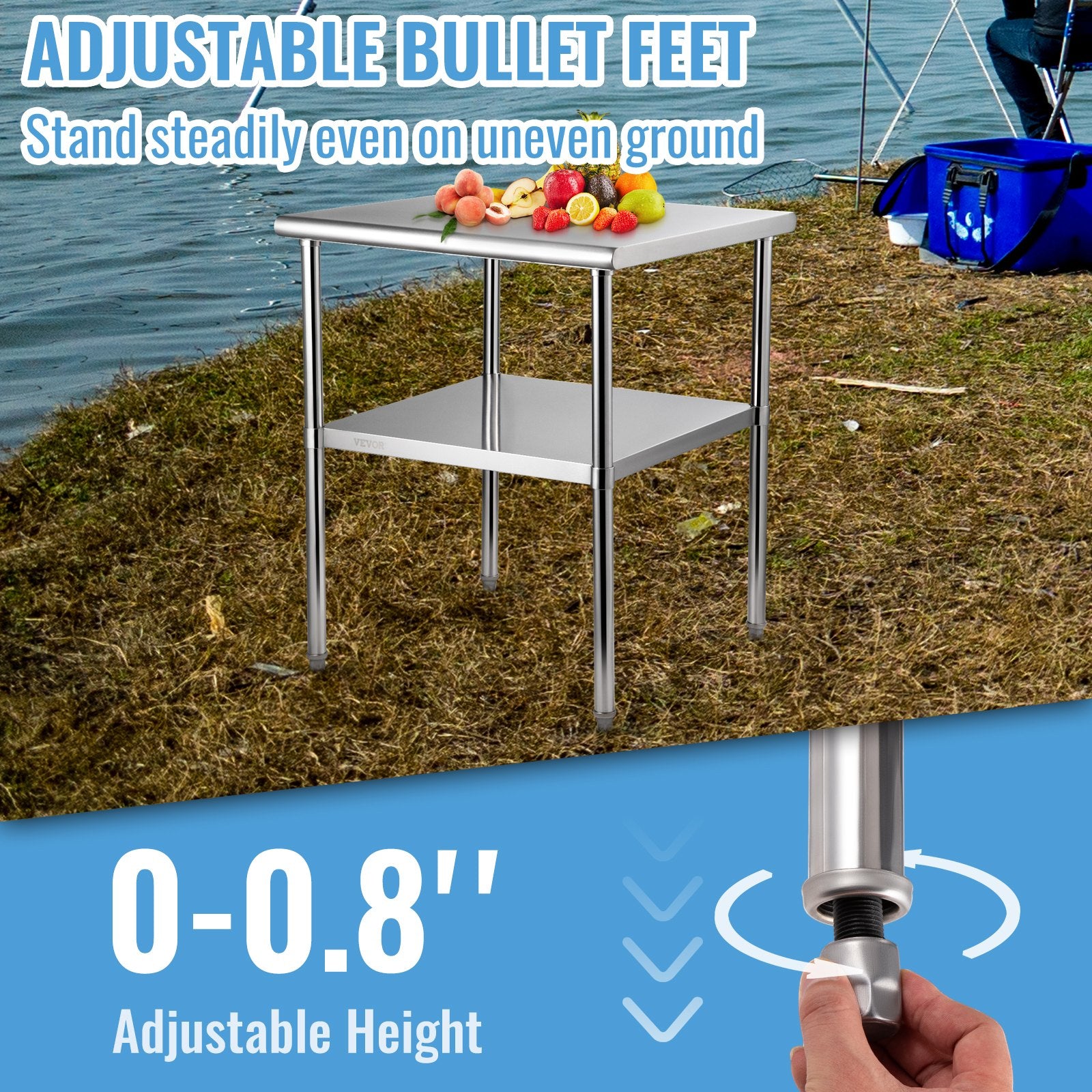 Stainless Steel Prep Table 30x30x36in Heavy Duty Worktable 800lbs Load