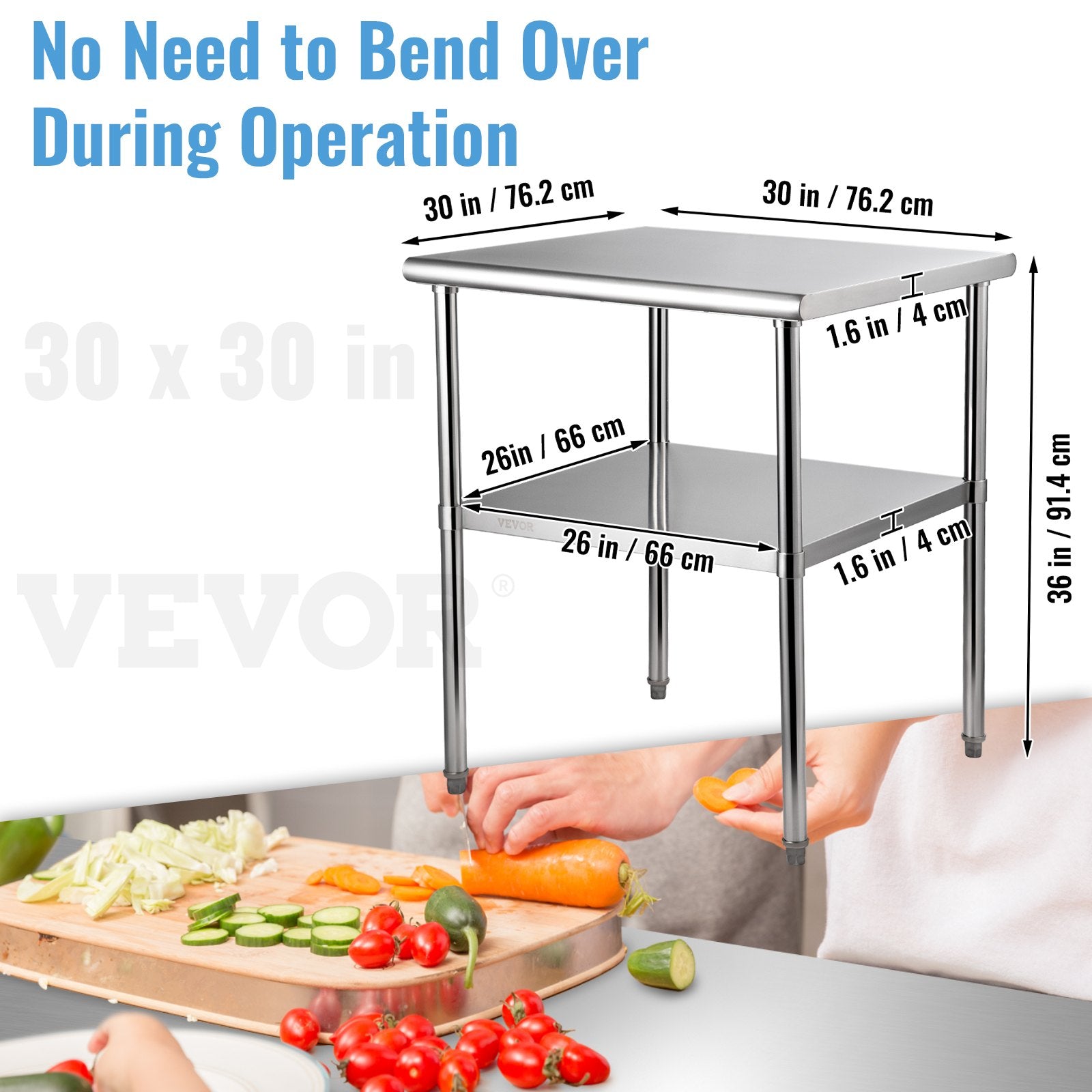 Stainless Steel Prep Table 30x30x36in Heavy Duty Worktable 800lbs Load
