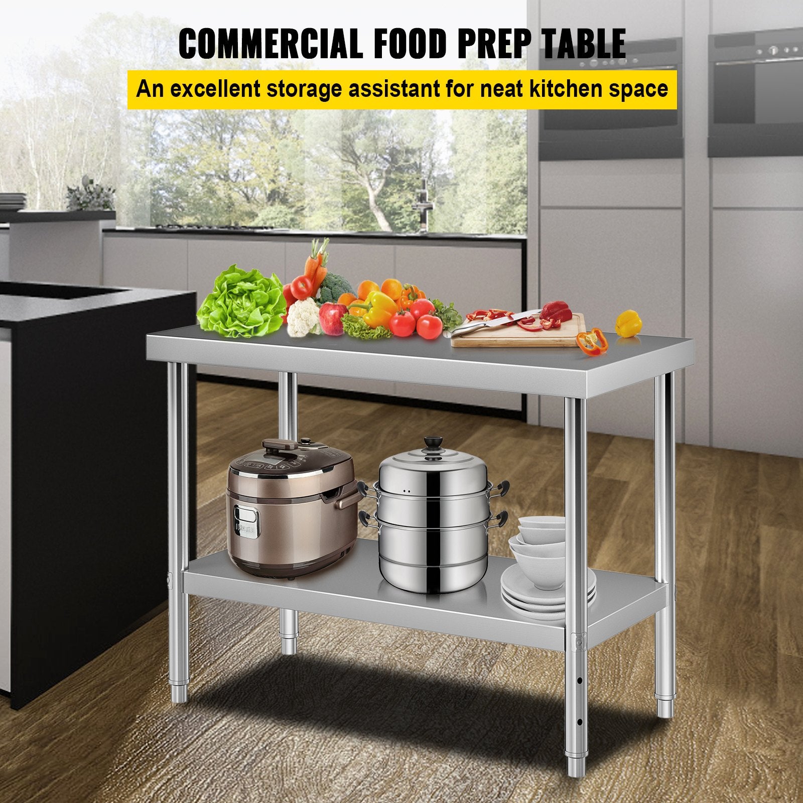 Stainless Steel Prep Table 122x46x86cm Heavy Duty Worktable 250kg Load