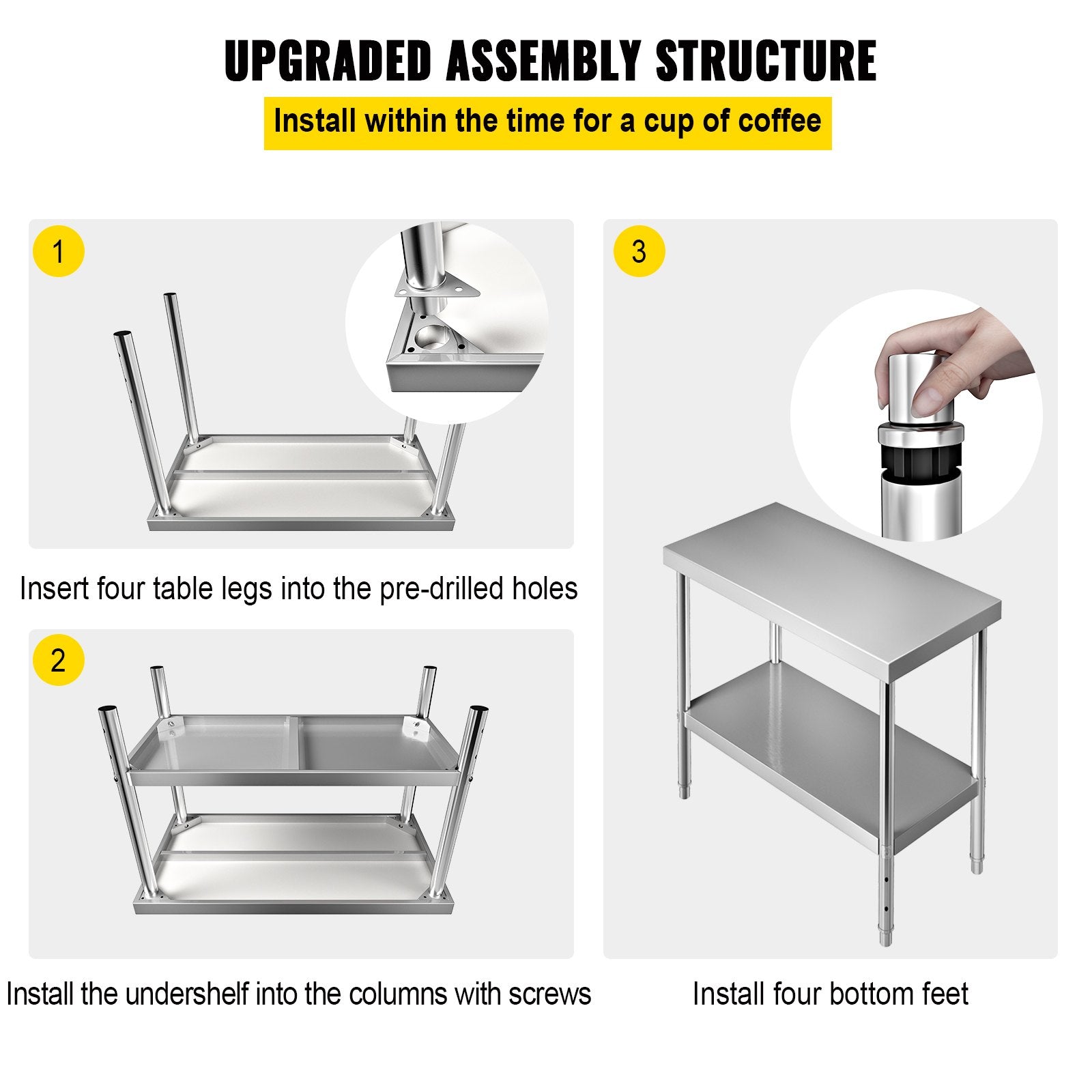 Stainless Steel Prep Table 122x46x86cm Heavy Duty Worktable 250kg Load