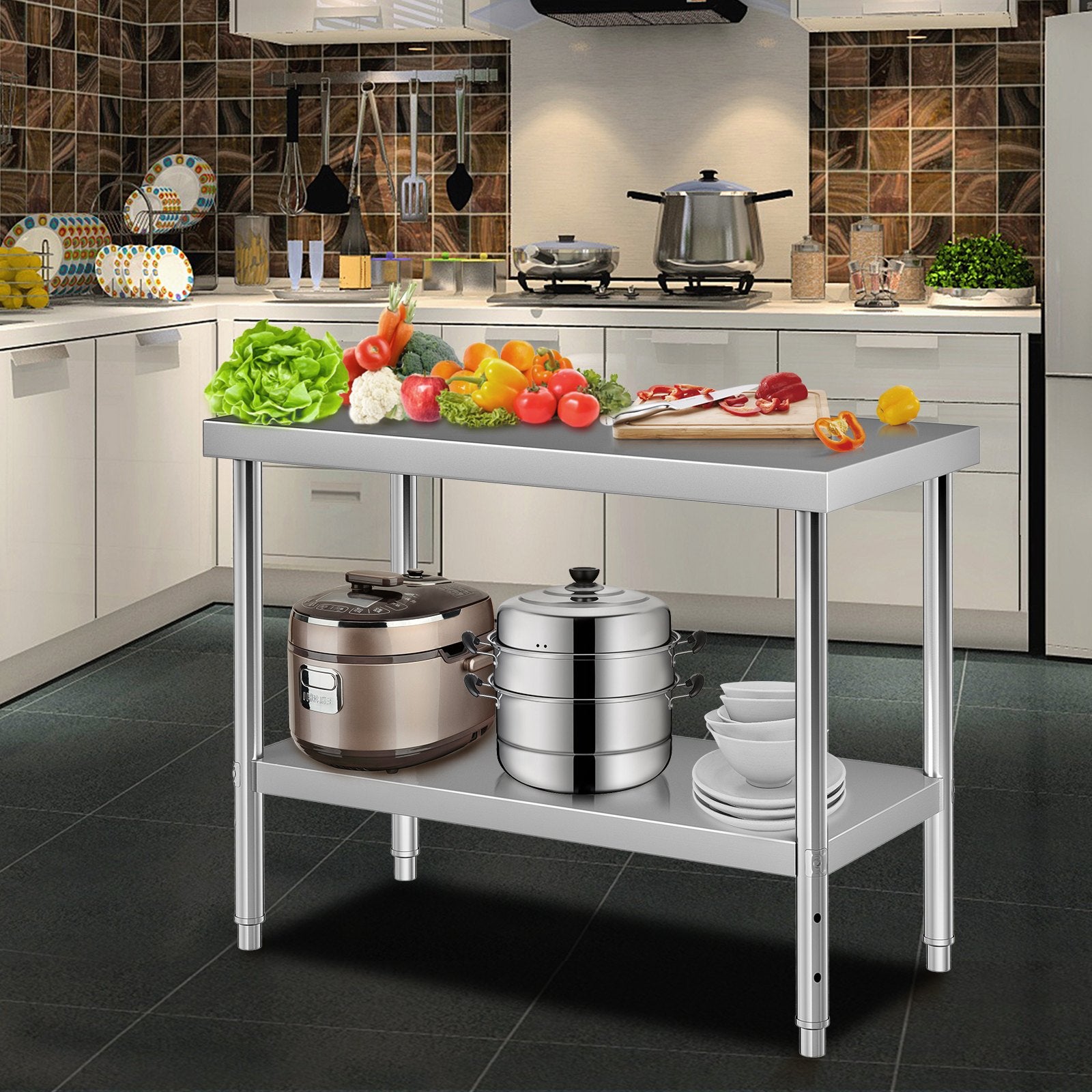Stainless Steel Prep Table 122x46x86cm Heavy Duty Worktable 250kg Load