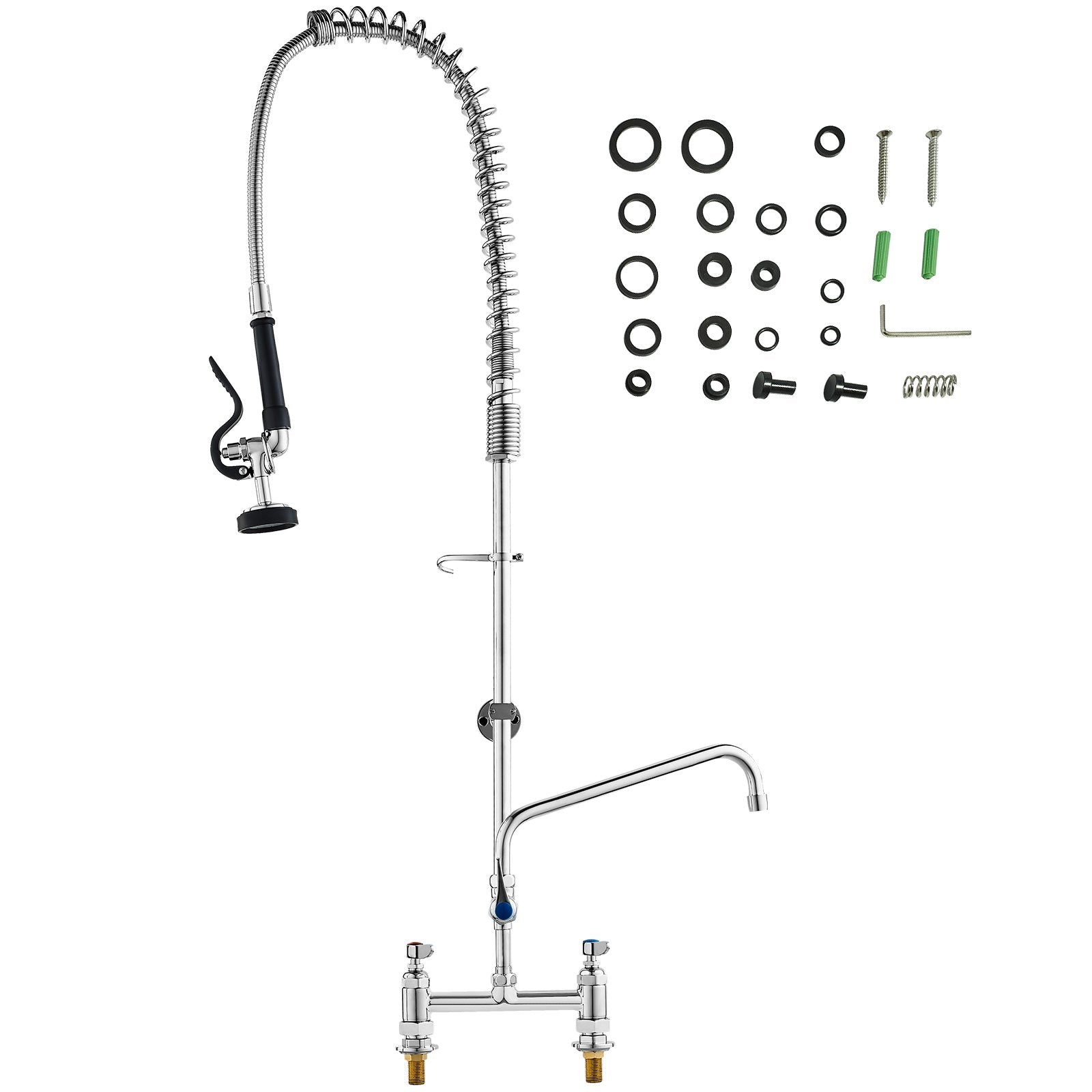 44" Commercial Pre-Rinse Kitchen Faucet Deck Mount with 12" Swing Spout