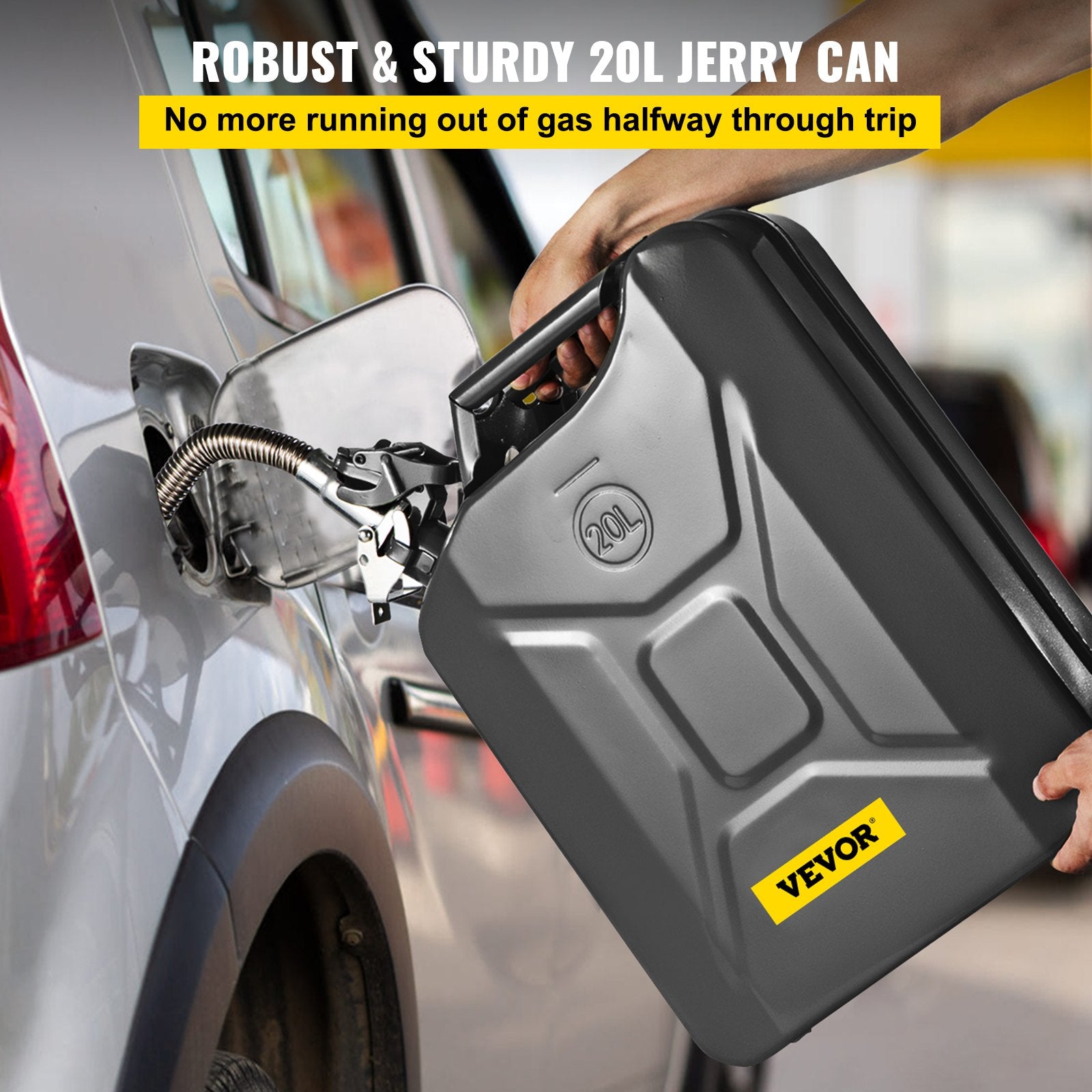 20L Jerry Fuel Can Steel Gas Container with Flexible Spout Black